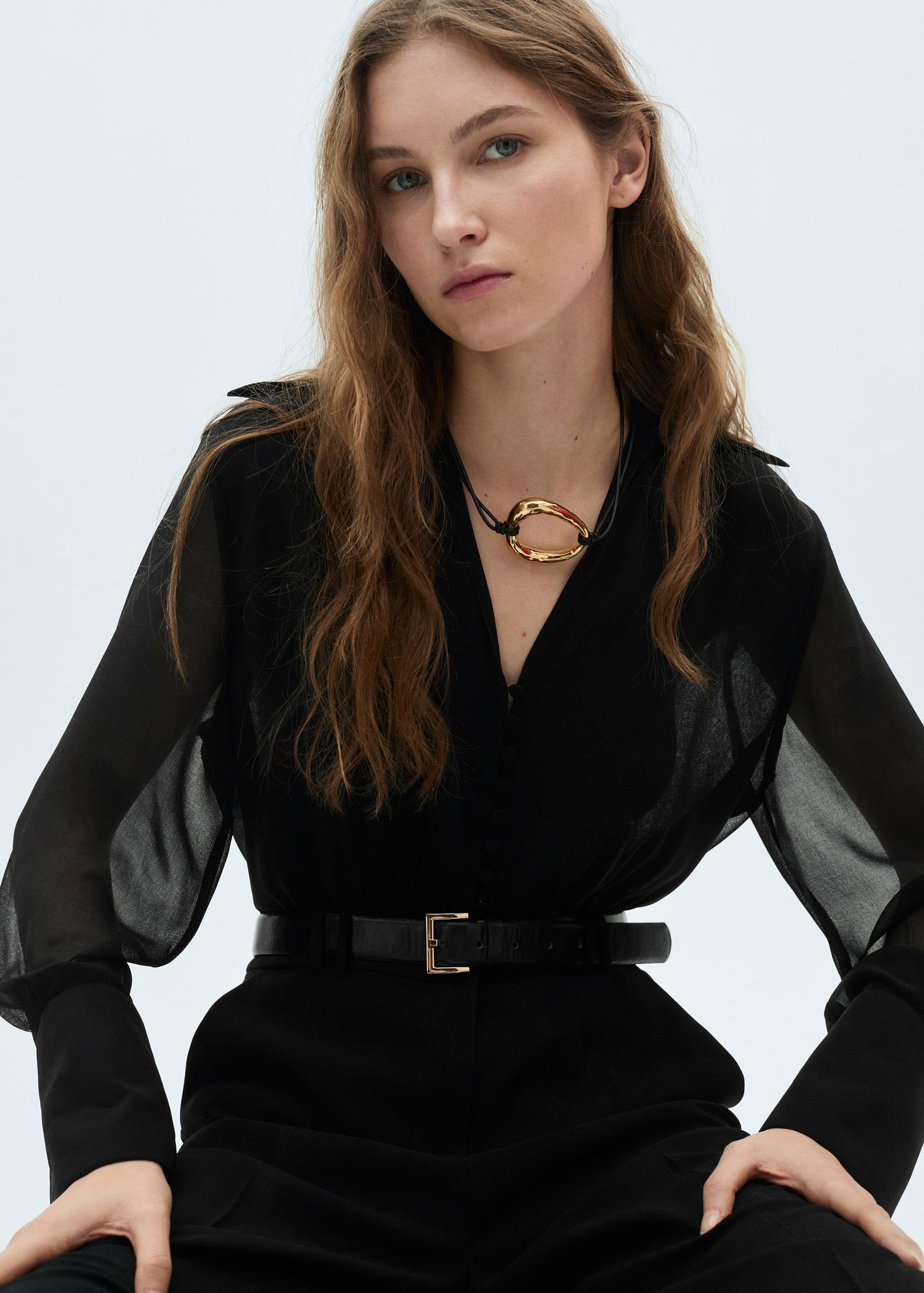 Wide-leg jumpsuit with semi-transparent sleeves - Women | MANGO USA Product Image