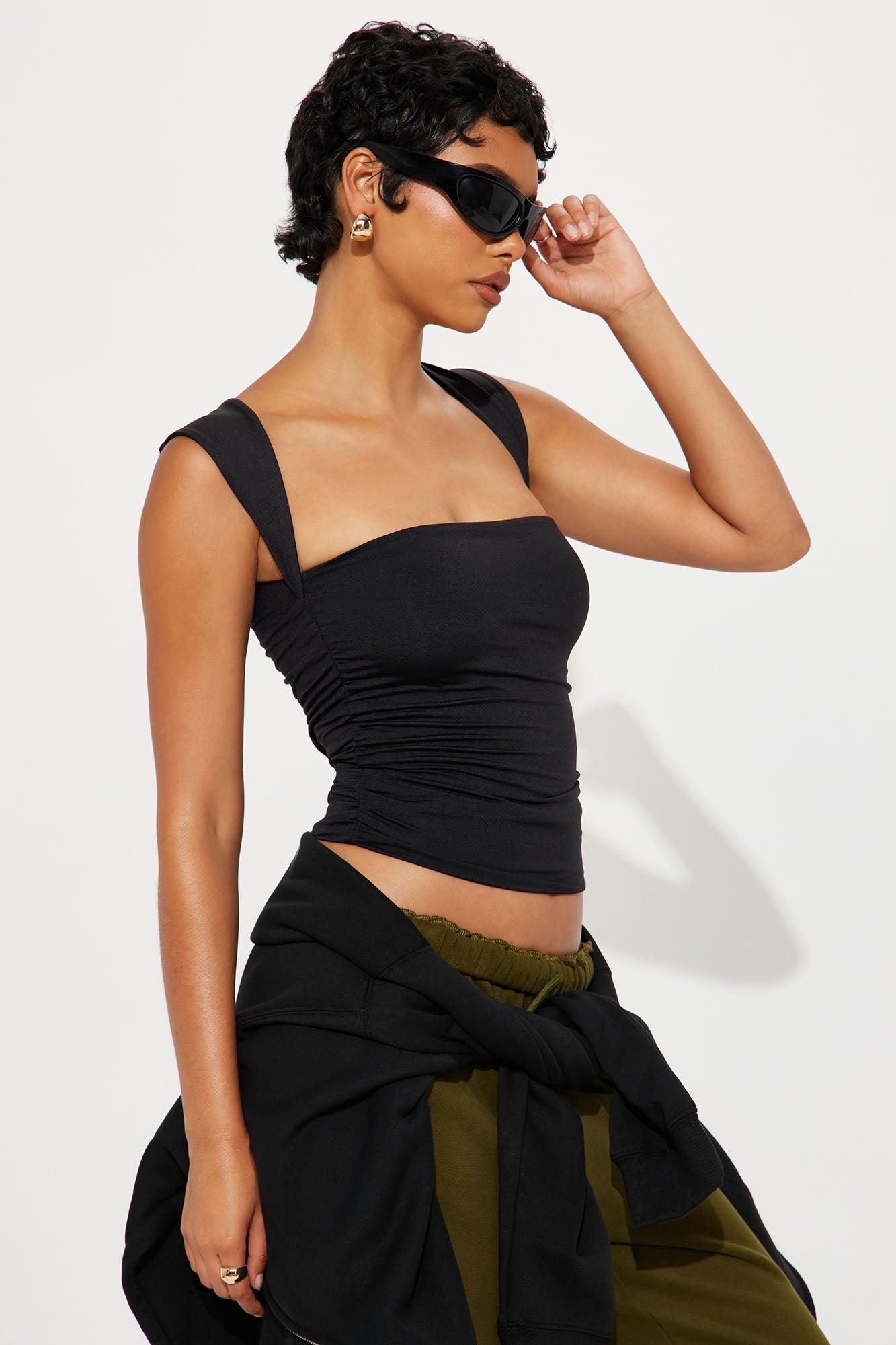 Contour Double Lined Straight Neck Tank Top - Black Female Product Image