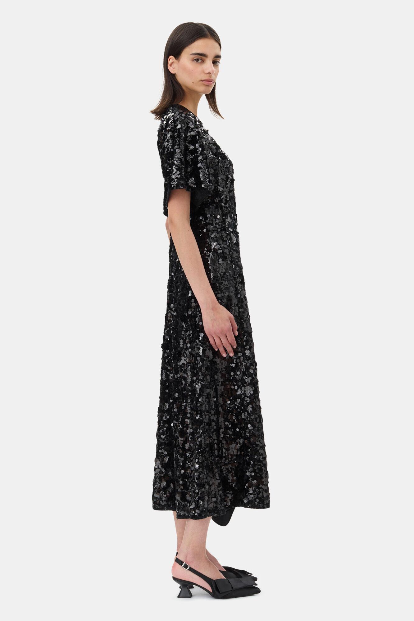 Black Velvet Sequins Long Dress Product Image