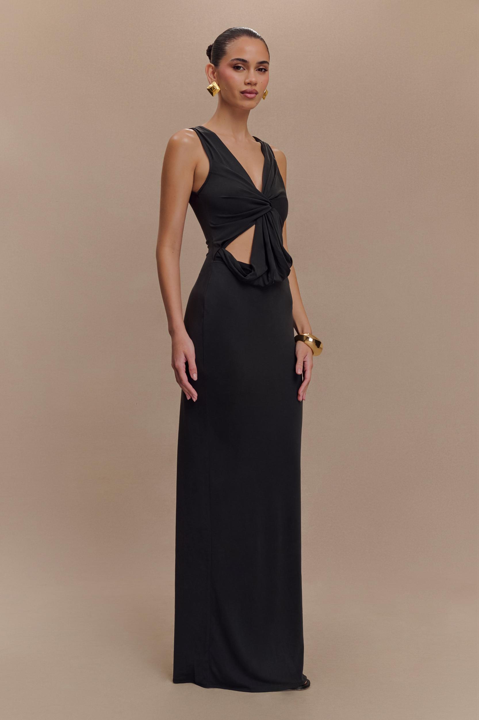 Kassidy Peached Jersey Maxi Dress - Black Product Image