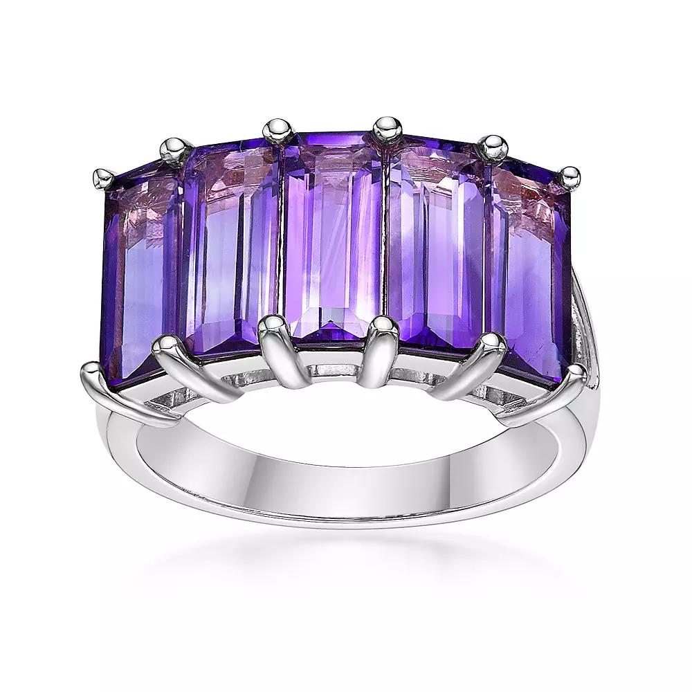 Gemminded Sterling Silver Amethyst Baguette Ring, Women's, Size: 7 Product Image