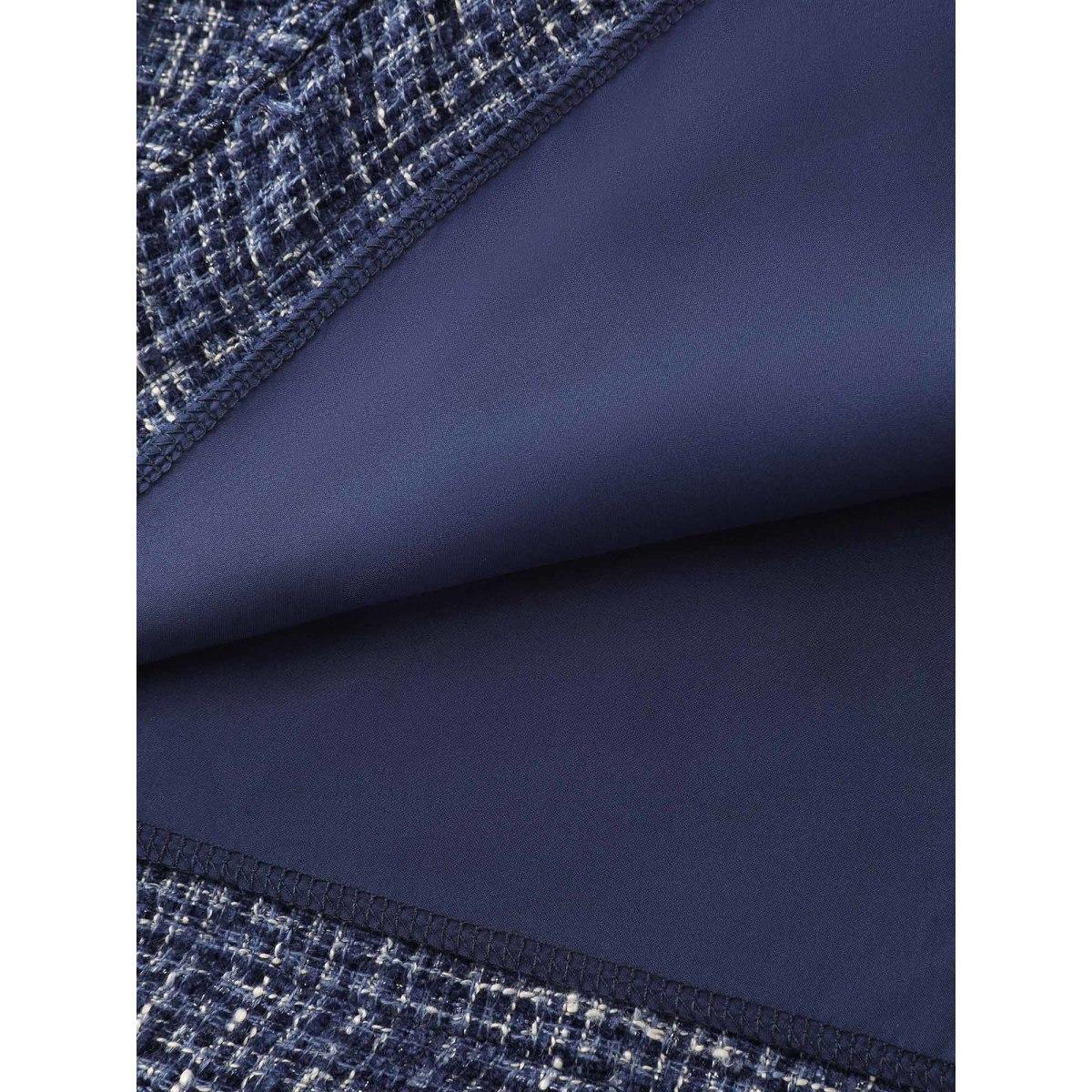 Plus Size Tweed Lace Trim Square Neckline Midi Dress Aegean Women Timeless U-neck Short sleeve Curvy BloomChic 10/M Product Image