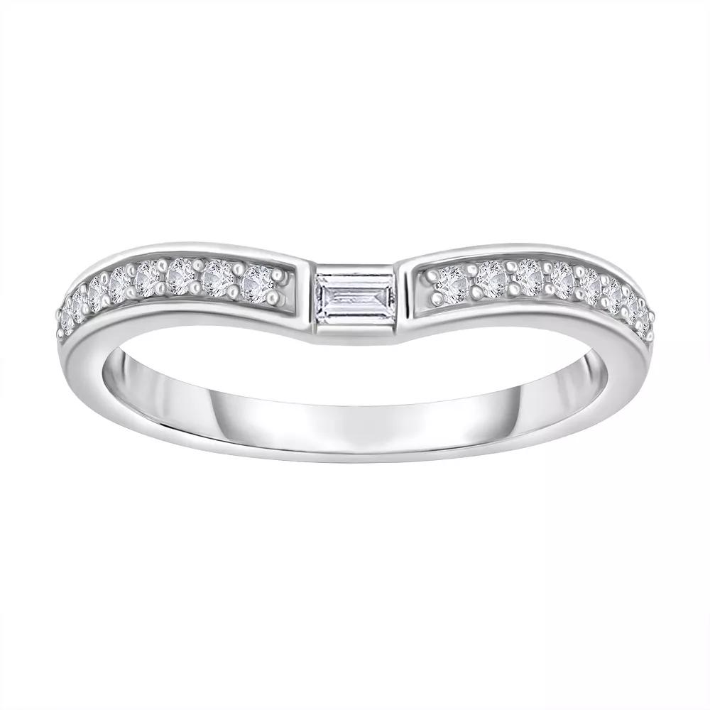 10k White Gold 1/8 Carat T.W. Diamond Round & Baguette Contour Ring, Women's, Size: 7 Product Image