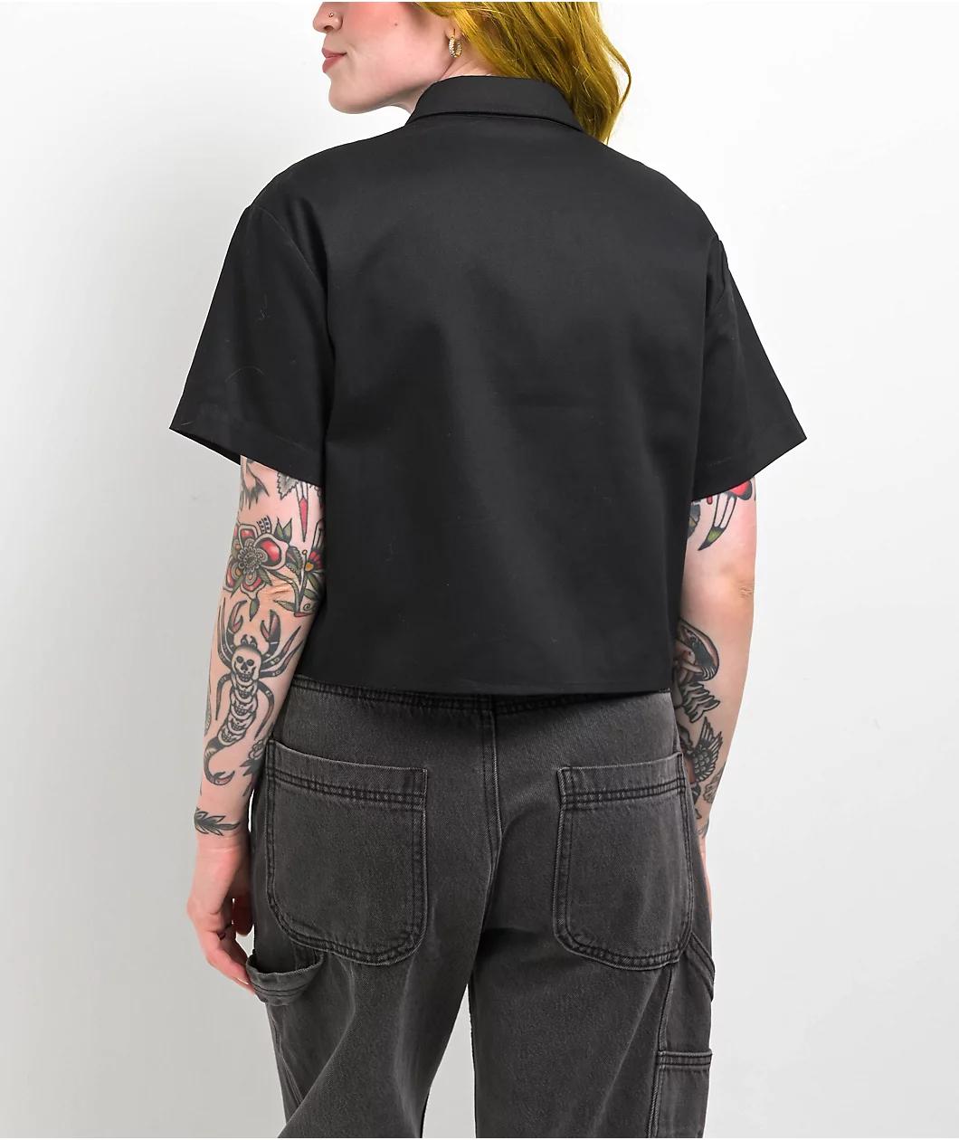 Broken Promises Last Time Black Crop Work Shirt Product Image