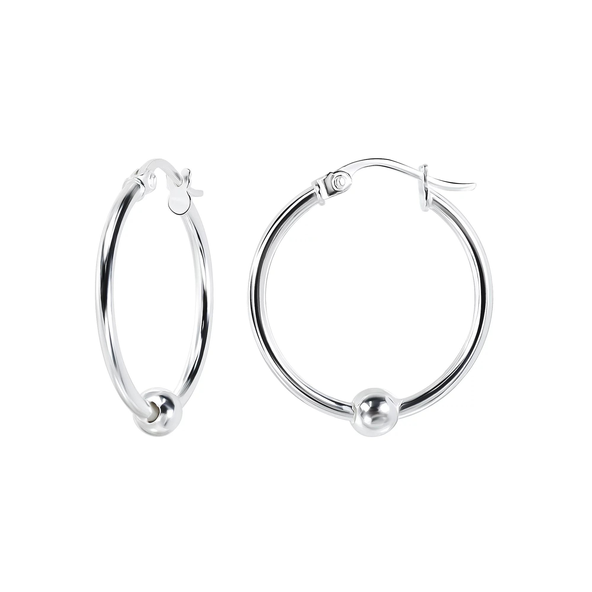 Aleure Precioso Sterling Silver 1.5 x 15 mm Bead Hoop Earrings, Women's Product Image