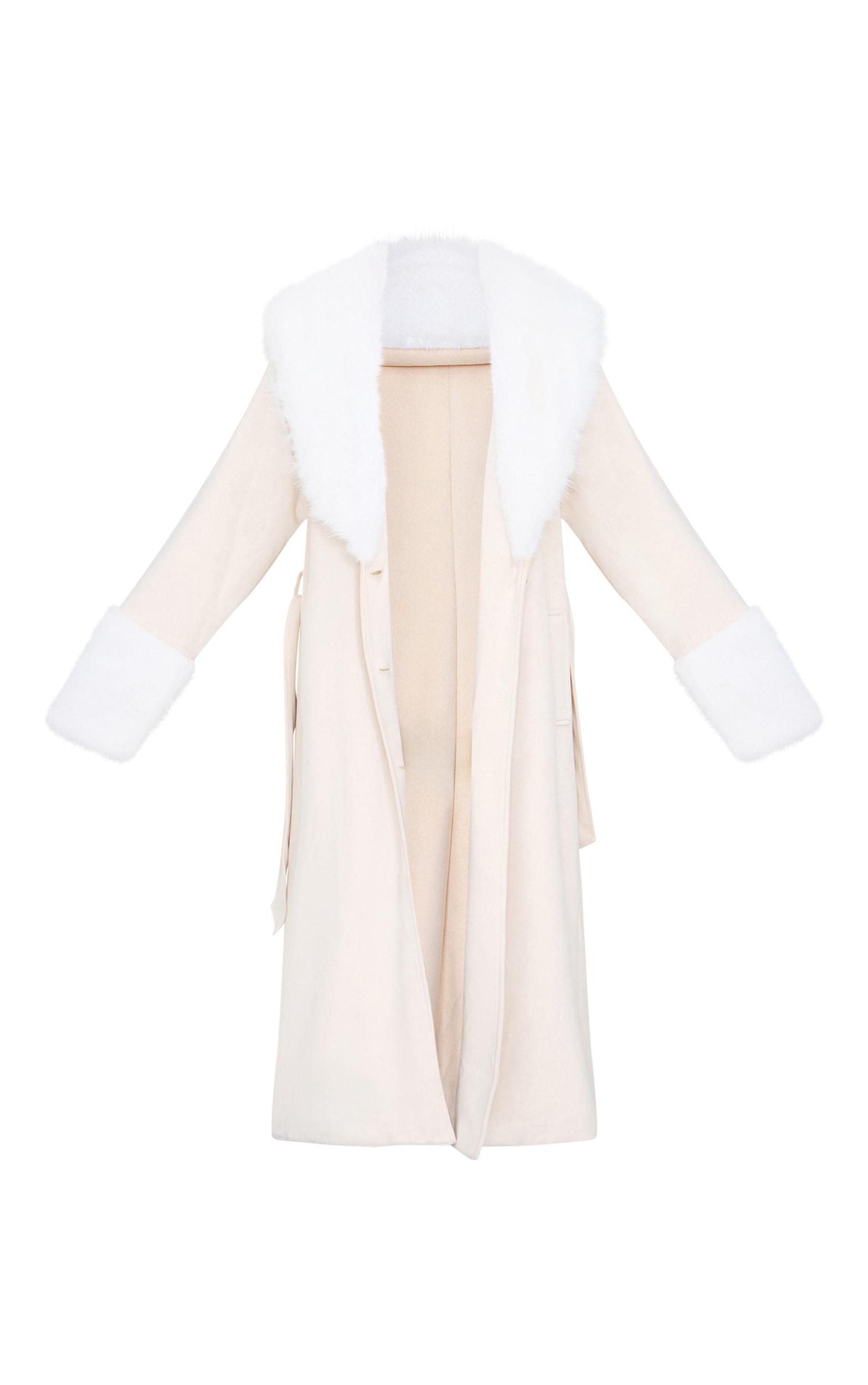 Sand Faux Fur Trim Contrast Faux Suede Coat Product Image