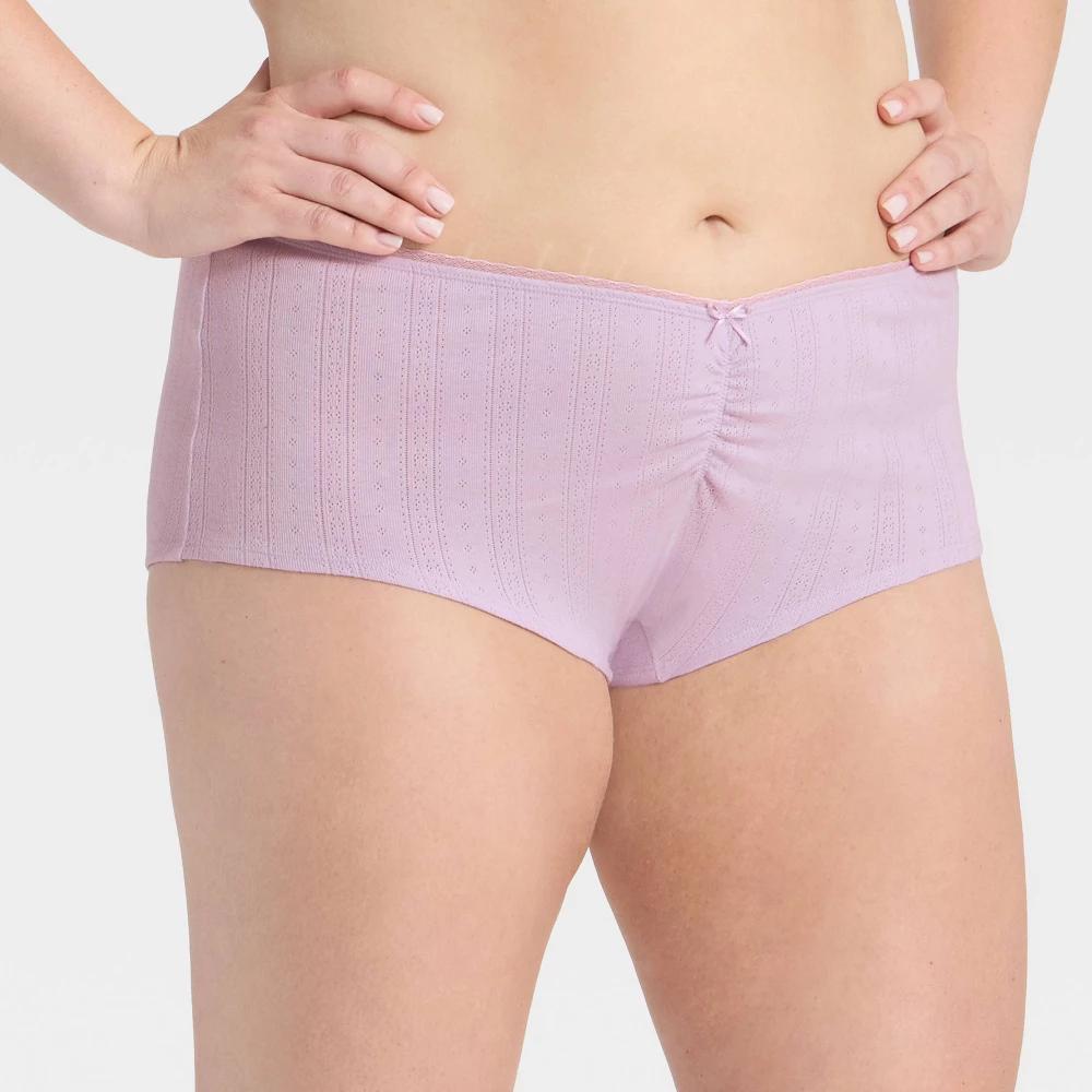 Women's Pointelle Ruched Front Boy Shorts - Wild Fable™ Blue L Product Image