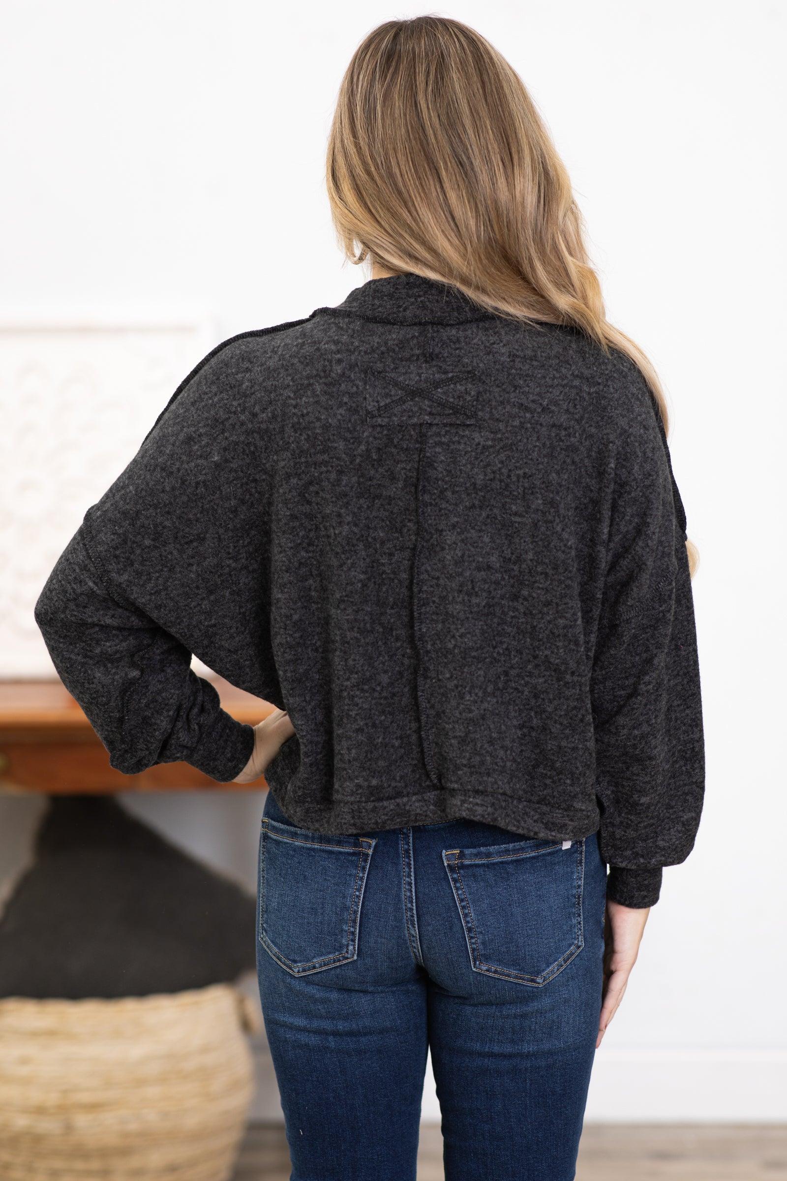 Charcoal Hacci Knit Mock Neck Top Product Image