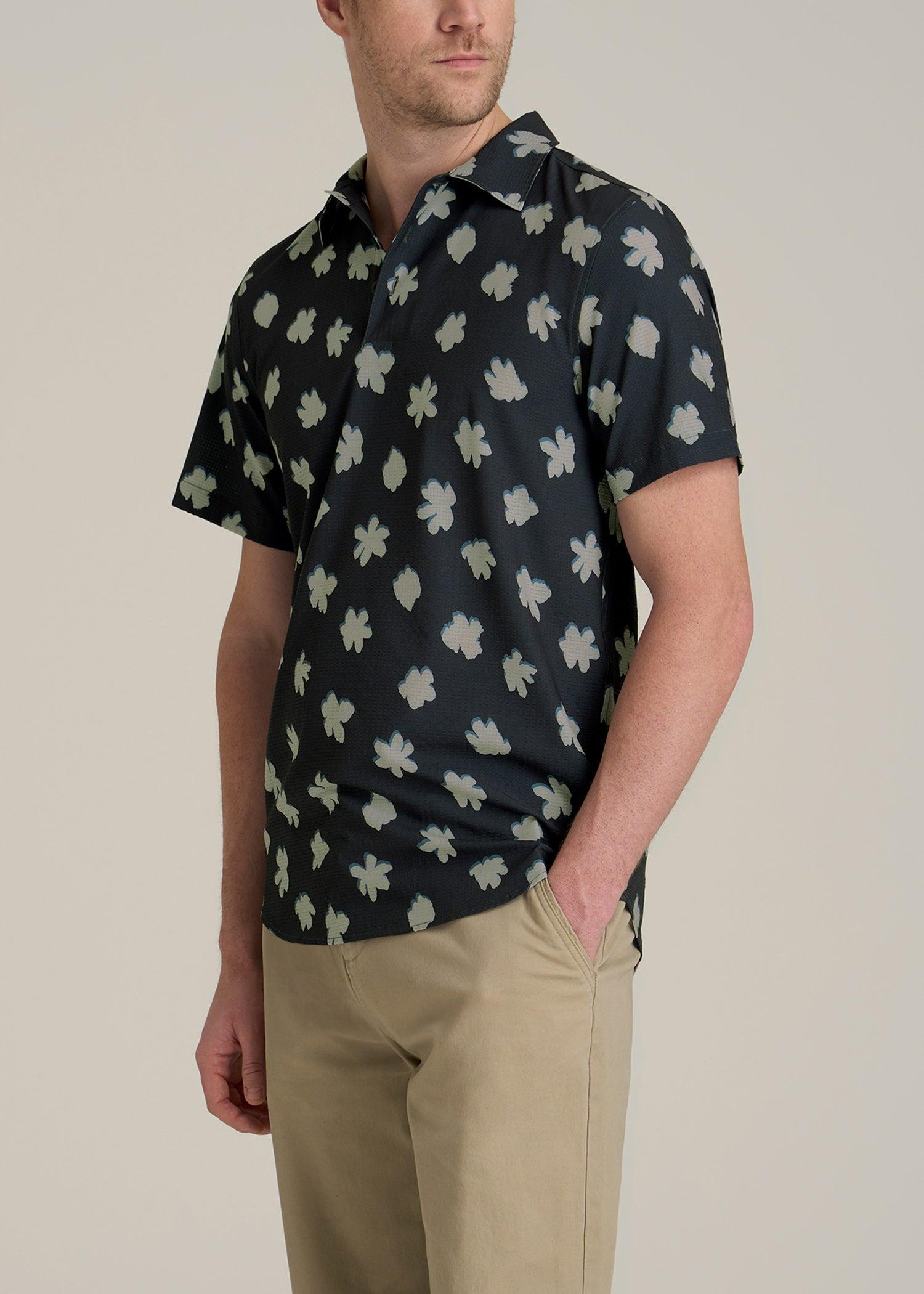 Coastal Perforated Polo Shirt for Tall Men in Navy and Bone Floral Male Product Image