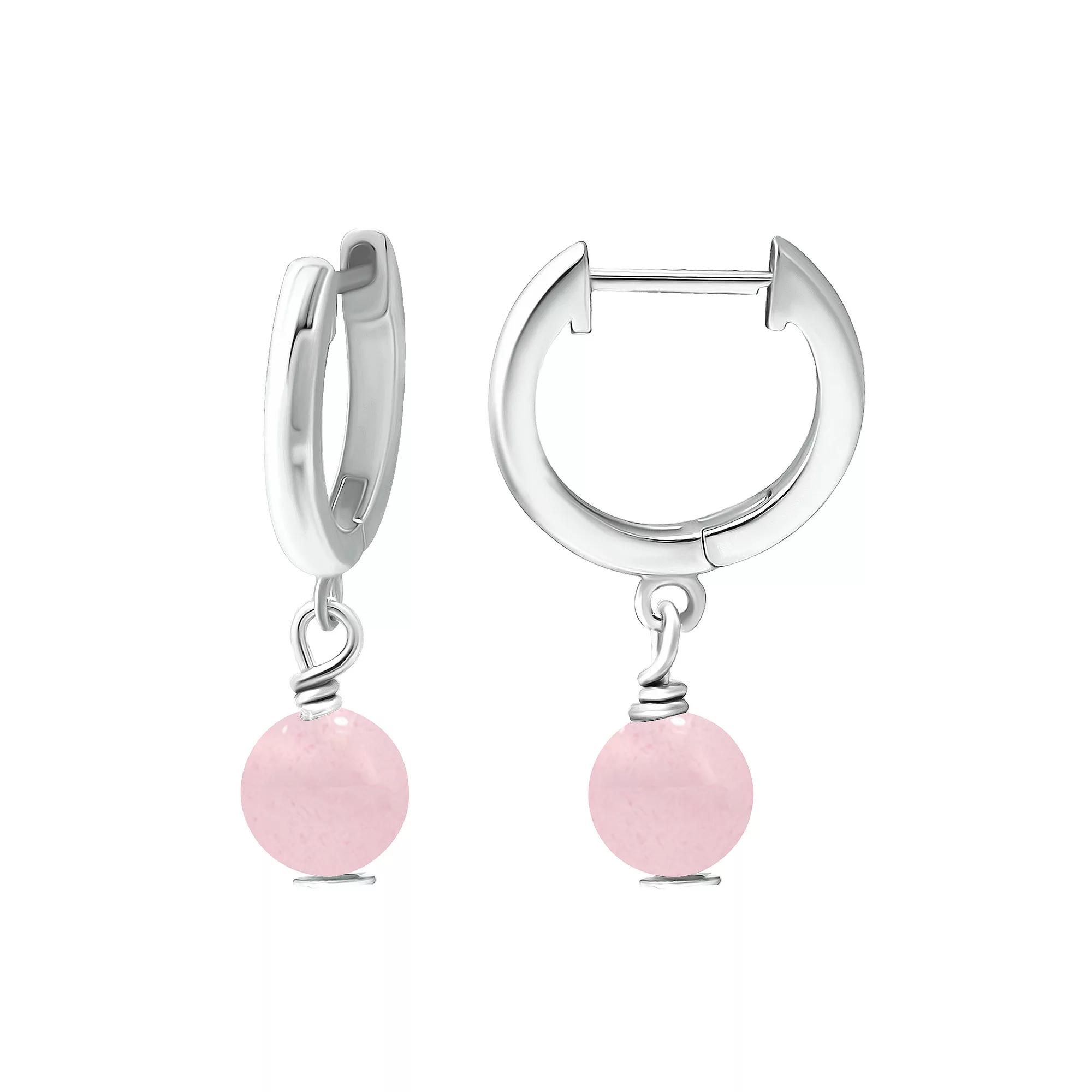 Aleure Precioso Sterling Silver Gemstone Bead Huggie Earrings, Women's, Silver Tone Light Pink Product Image