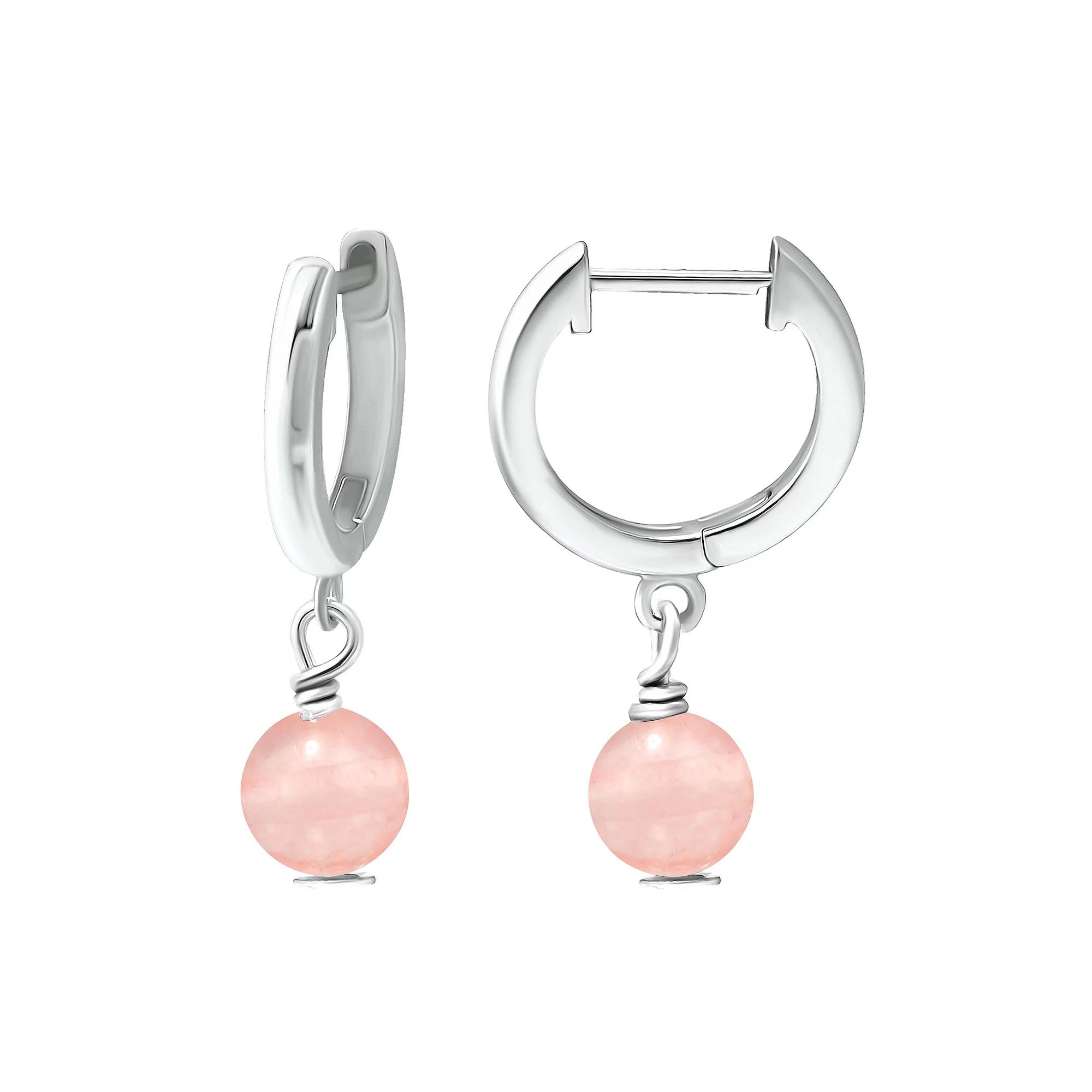 Aleure Precioso Sterling Silver Gemstone Bead Huggie Earrings, Women's, Silver Tone Light Pink Product Image