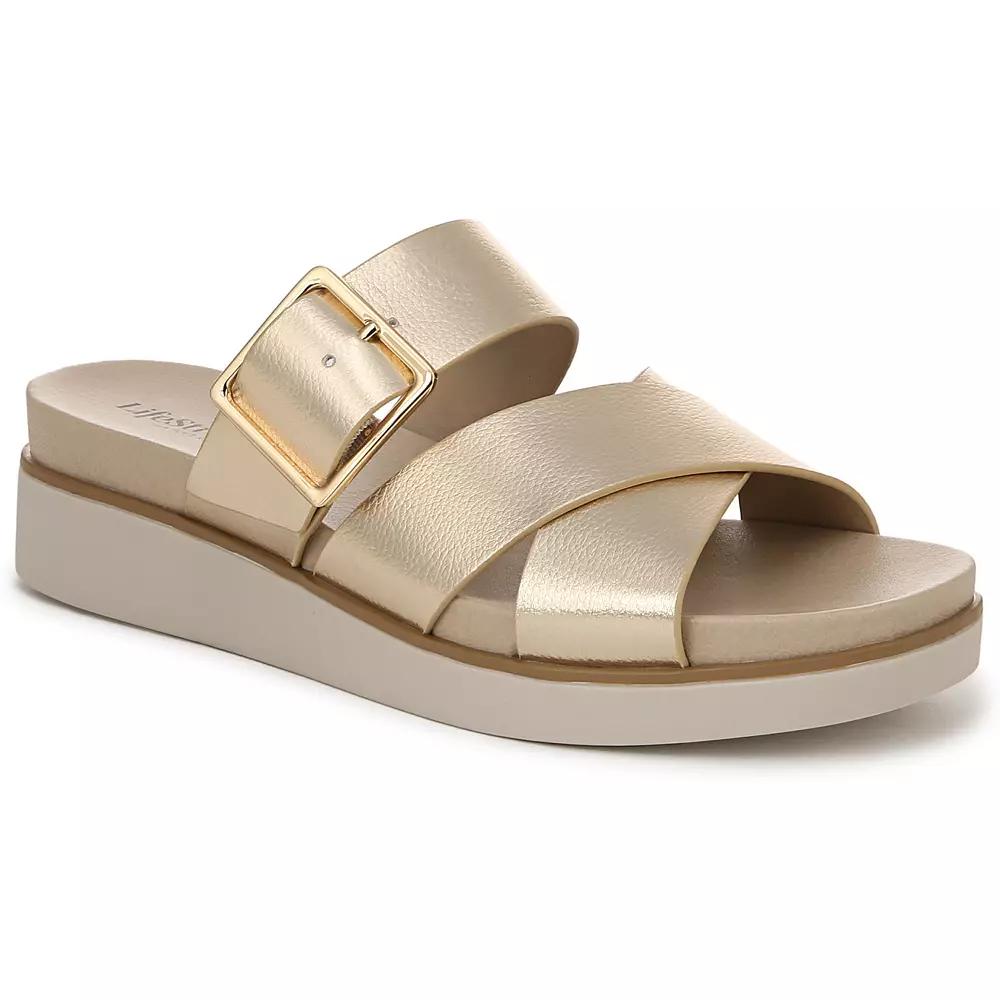 LifeStride Getaway Women's Slide Sandals, Size: 9, Gold Faux Leather Product Image