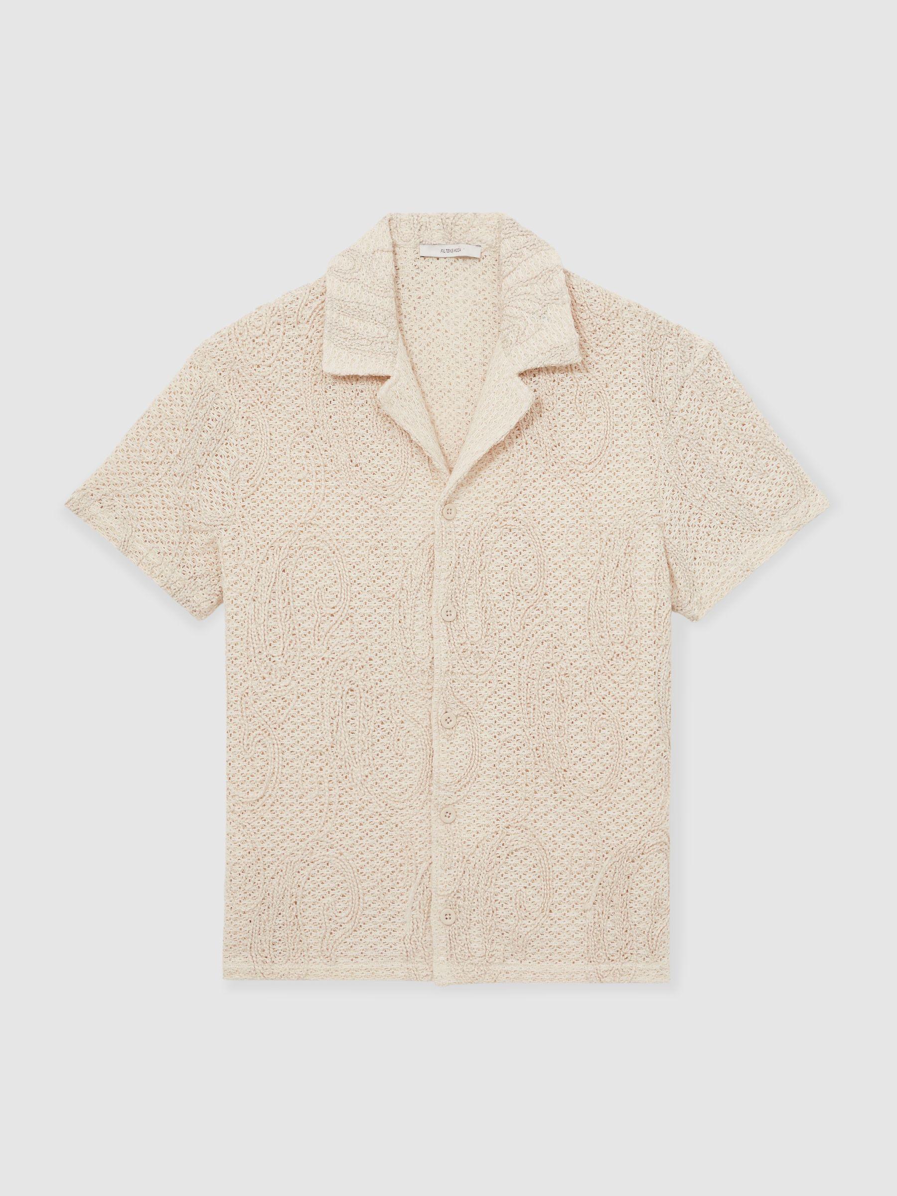 Cotton-Blend Embroidered Crochet Shirt in Oatmeal Product Image