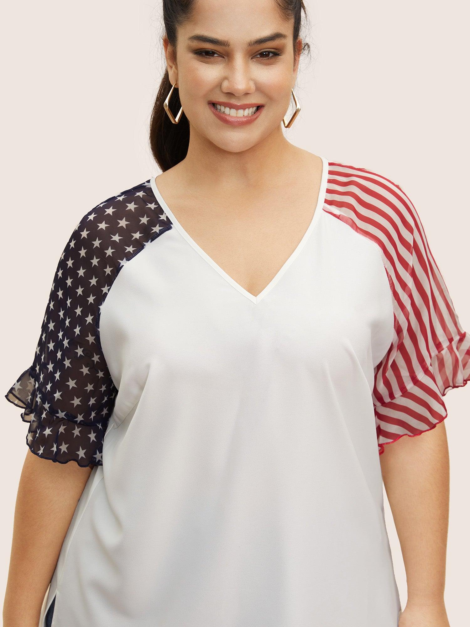 Star & Striped Ruffles Raglan Sleeve Blouse Female Product Image