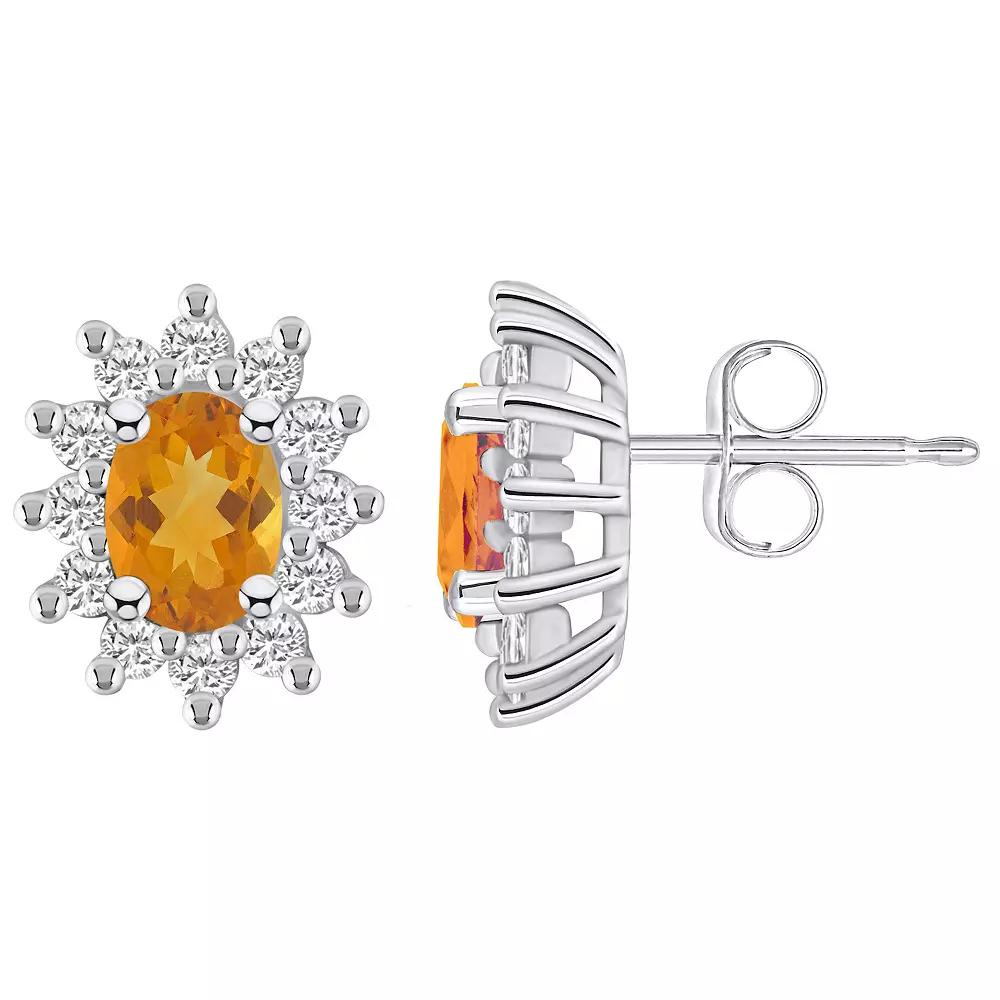 Alyson Layne 14k White Gold Oval Citrine 3/4 Carat T.W. Diamond Halo Stud Earrings, Women's Product Image