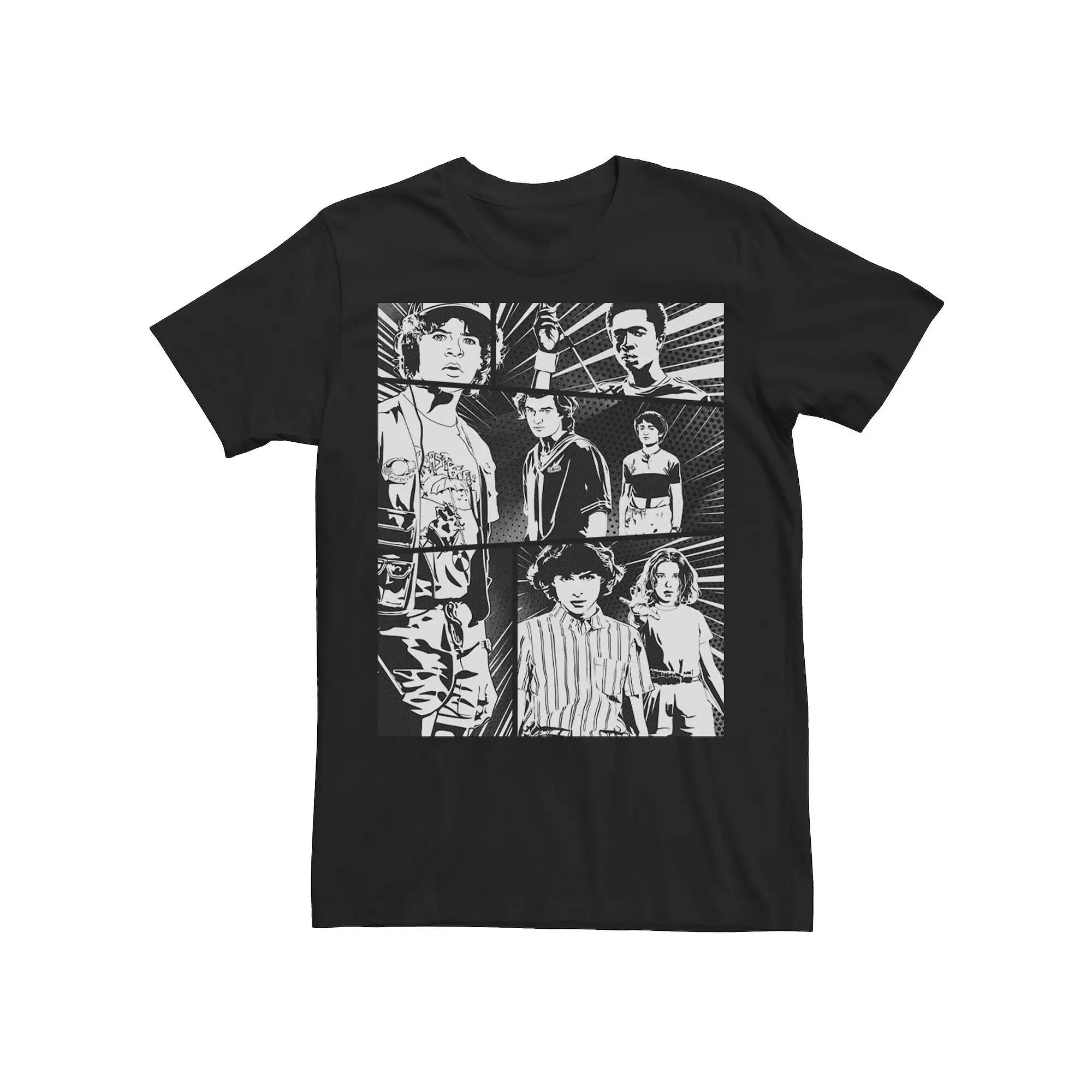 Men's Stranger Things Group Shot Comic Strip Stare Down Tee, Size: XL, Black Product Image