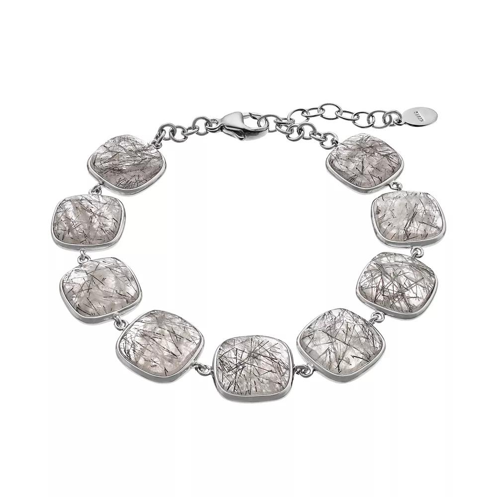 Sterling Silver Black Rutilated Quartz Cabochon Bracelet, Women's, Size: 7" Product Image