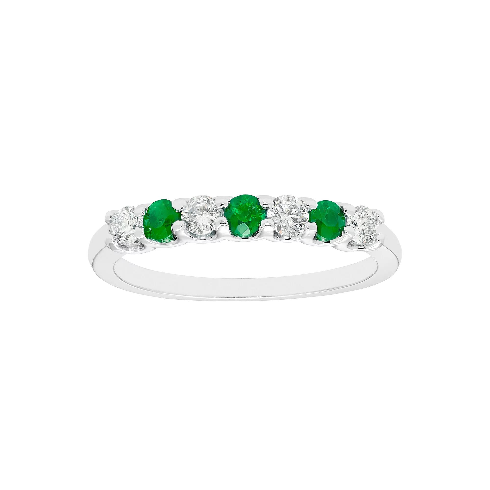 The Regal Collection 14k White Gold Emerald & 1/8 Carat T.W. Diamond Stackable Ring, Women's,  Product Image