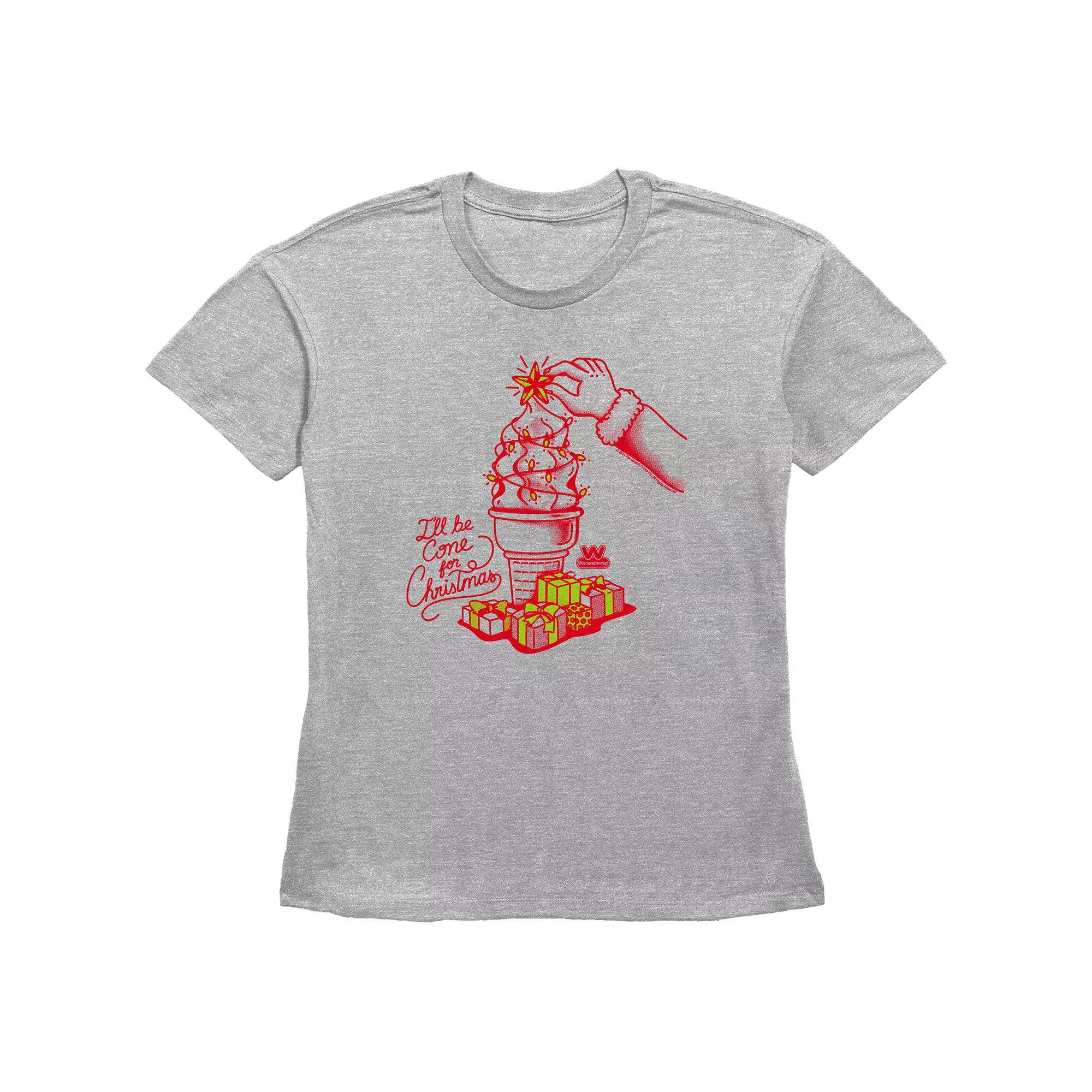 Womens Wienerschnitzel Ill Be Cone For Christmas Graphic Tee Grey Gray Product Image
