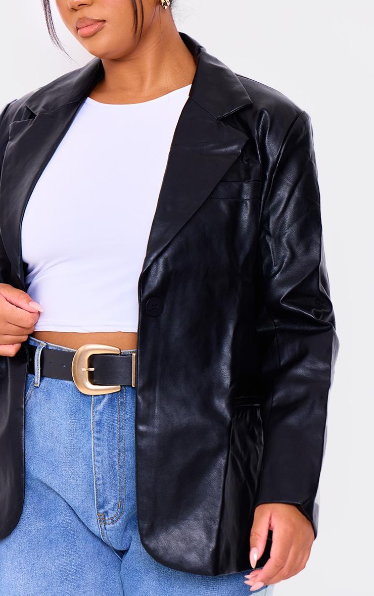 Plus Black Faux Leather Blazer Product Image