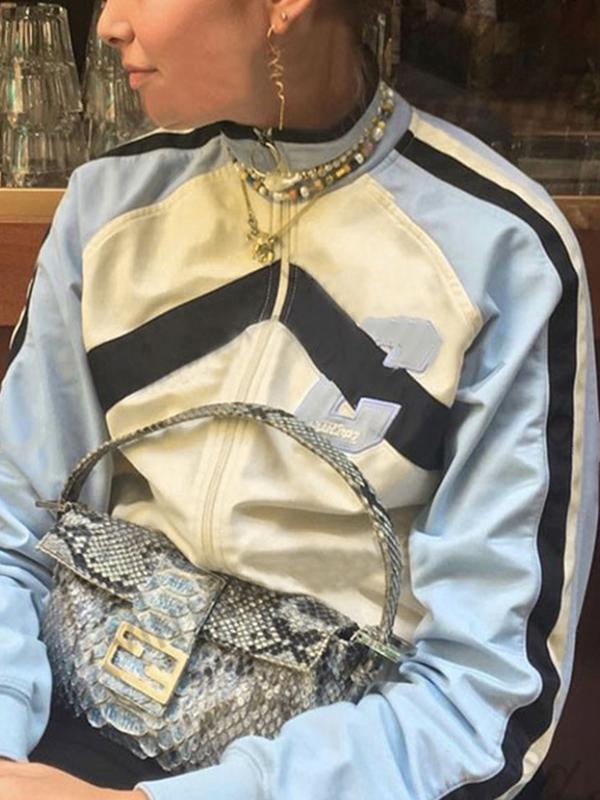 Retro Color Block Splice Short Jacket Product Image