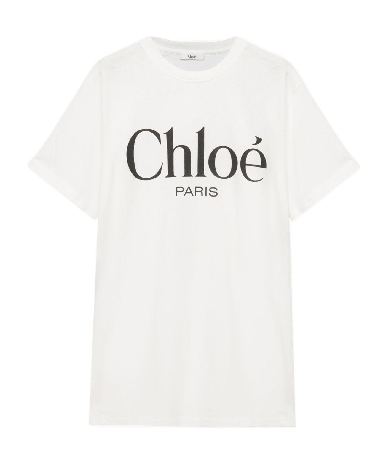 CHLOÉ White Crewneck T-shirt With Logo Print On The Front In Cotton Woman Product Image