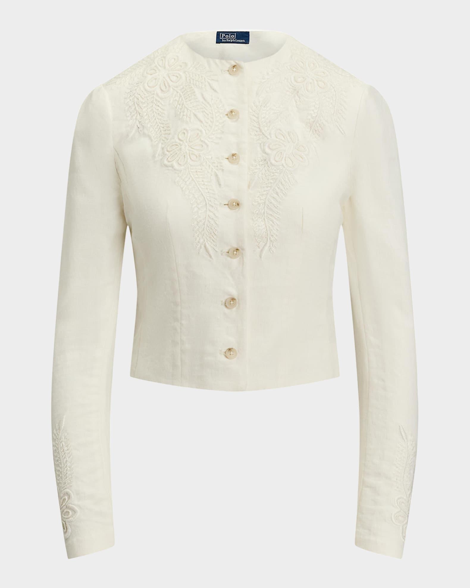 Floral-Embroidered Linen Jacket Product Image