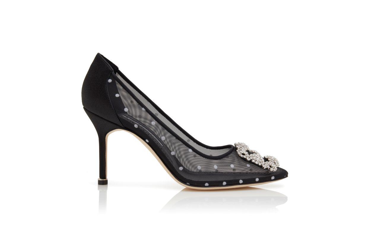 HANGISI 90 Black and White Mesh Jewel Buckle Pumps Product Image