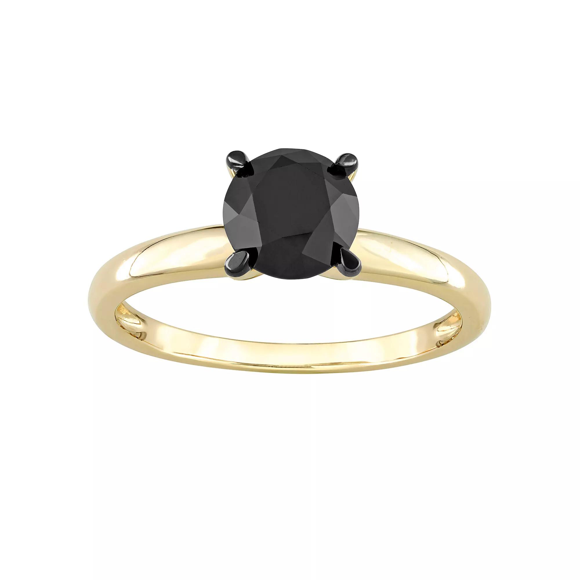 Stella Grace 14k Gold 1 1/2 Carat T.W. Round Black Diamond Solitaire Engagement Ring, Women's, Size: 4.50 Product Image