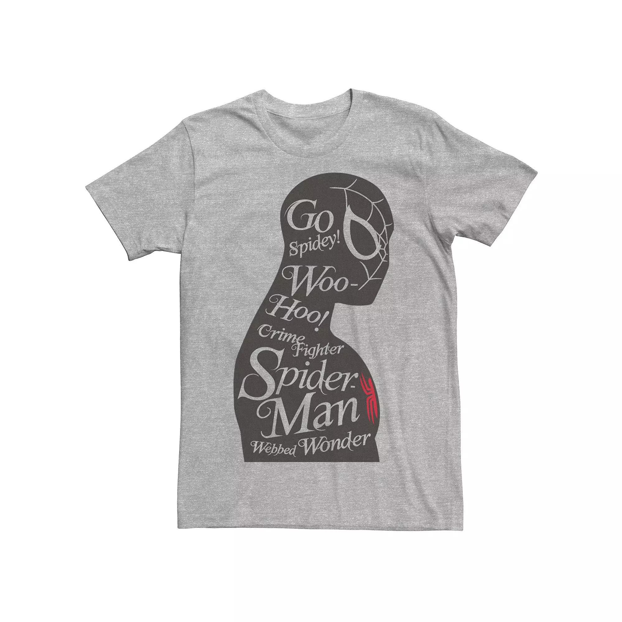 Men's Marvel Spider-Man Woo Hoo! Silhouette Text Tee, Size: Small, Athletic Grey Product Image