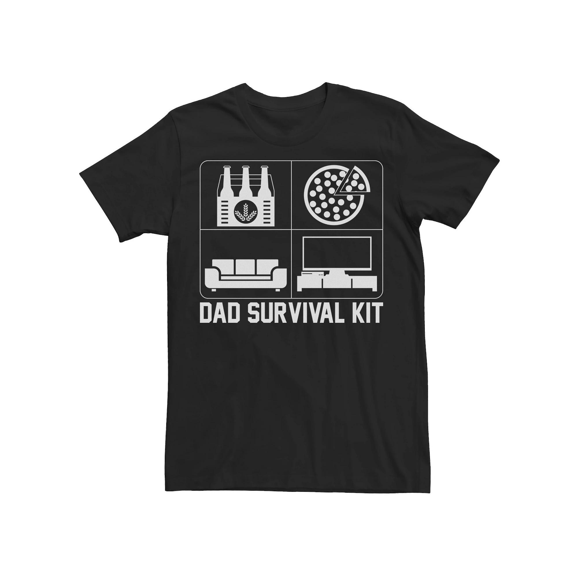 Men's Dad Survival Kit Beer Pizza Couch TV Graphic Tee,  Product Image