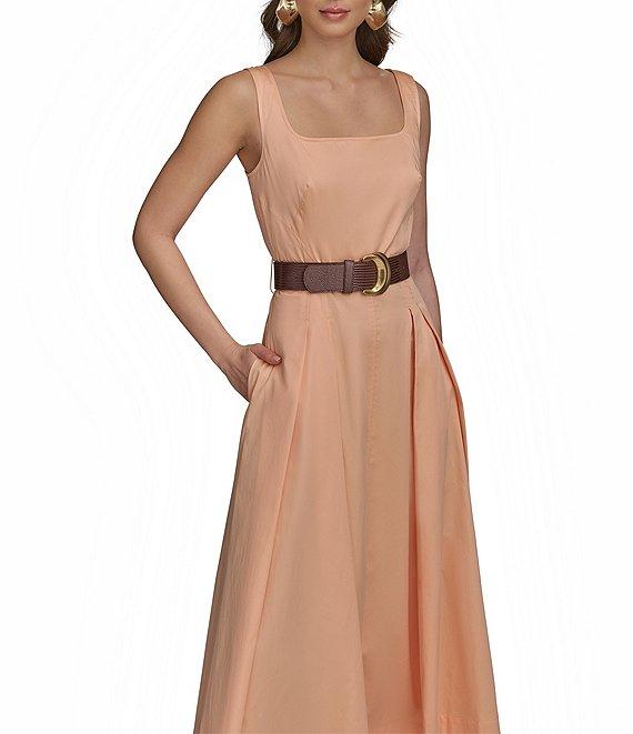 Donna Karan Square Neck Belted A-Line Midi Dress Product Image