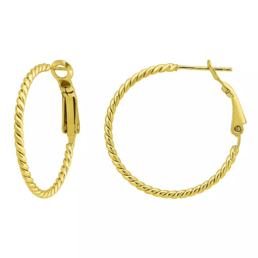 Aleure Precioso 18k Gold over Sterling Silver Twisted Hoop Earrings, Women's, Size: 25MM, Gold Tone Product Image