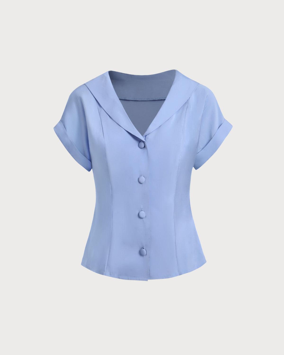 Blue Cowl Sleeve Button Shirt Product Image