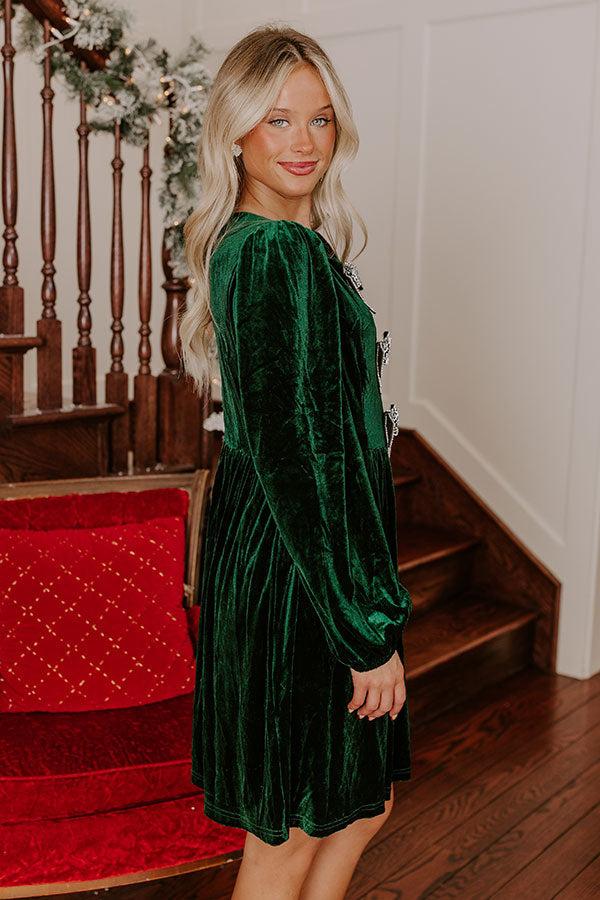 Bows And Kisses Velvet Mini Dress in Hunter Green Product Image