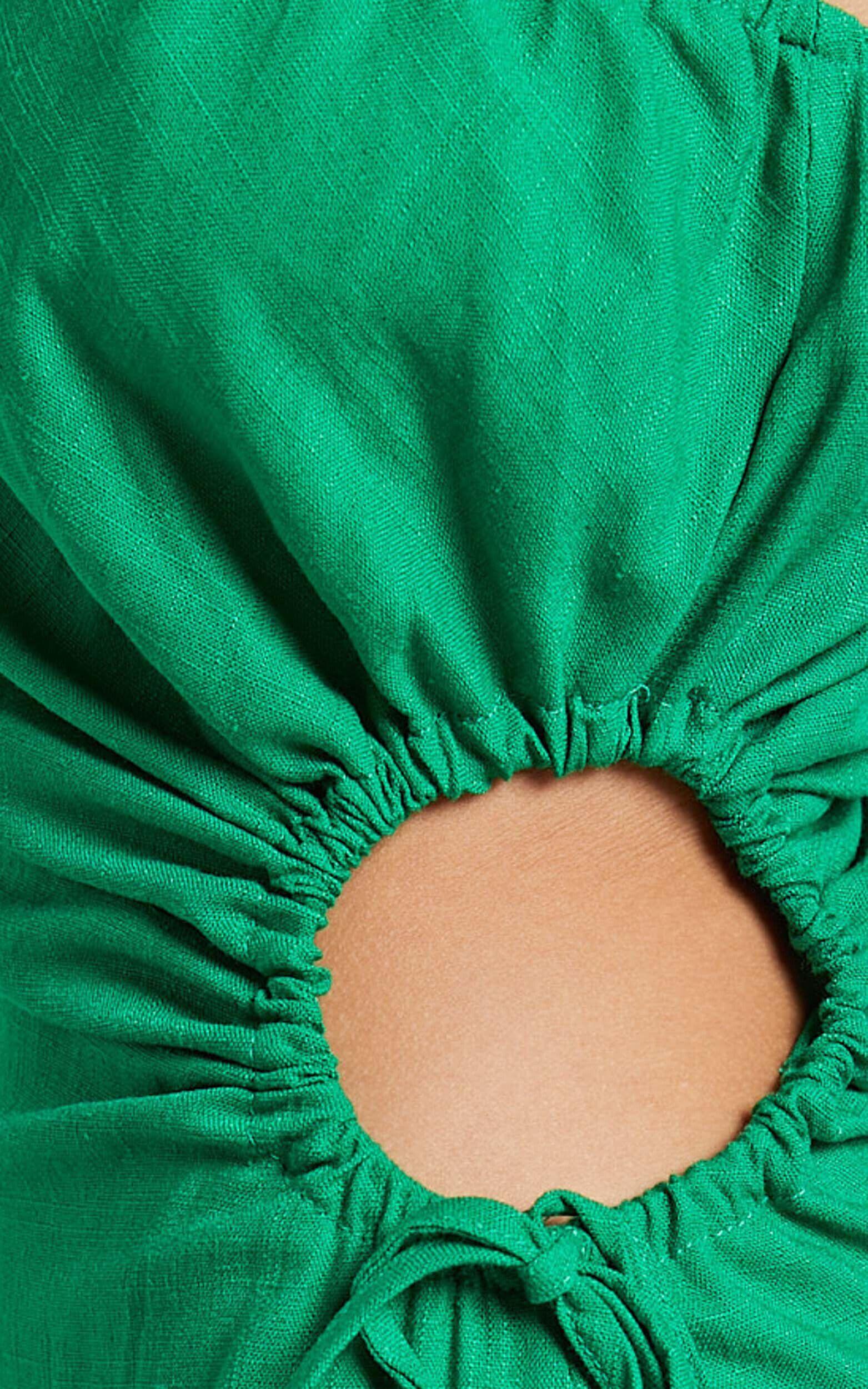 Kari Midi Linen Blend Dress - One Shoulder Slip Dress in Green Product Image