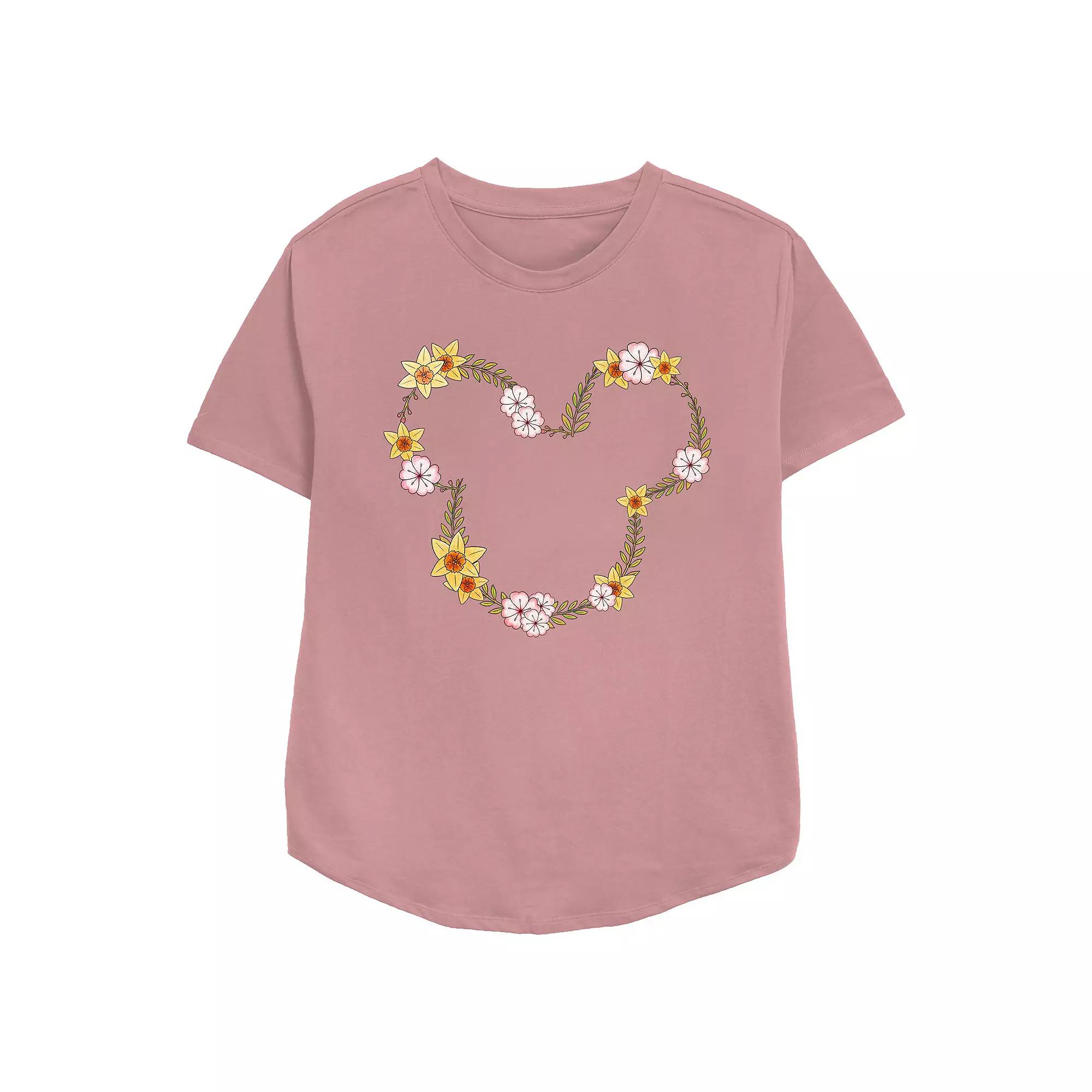 Disney's Mickey Mouse Floral Wreath Women's Relaxed Fit Graphic Tee,  Product Image