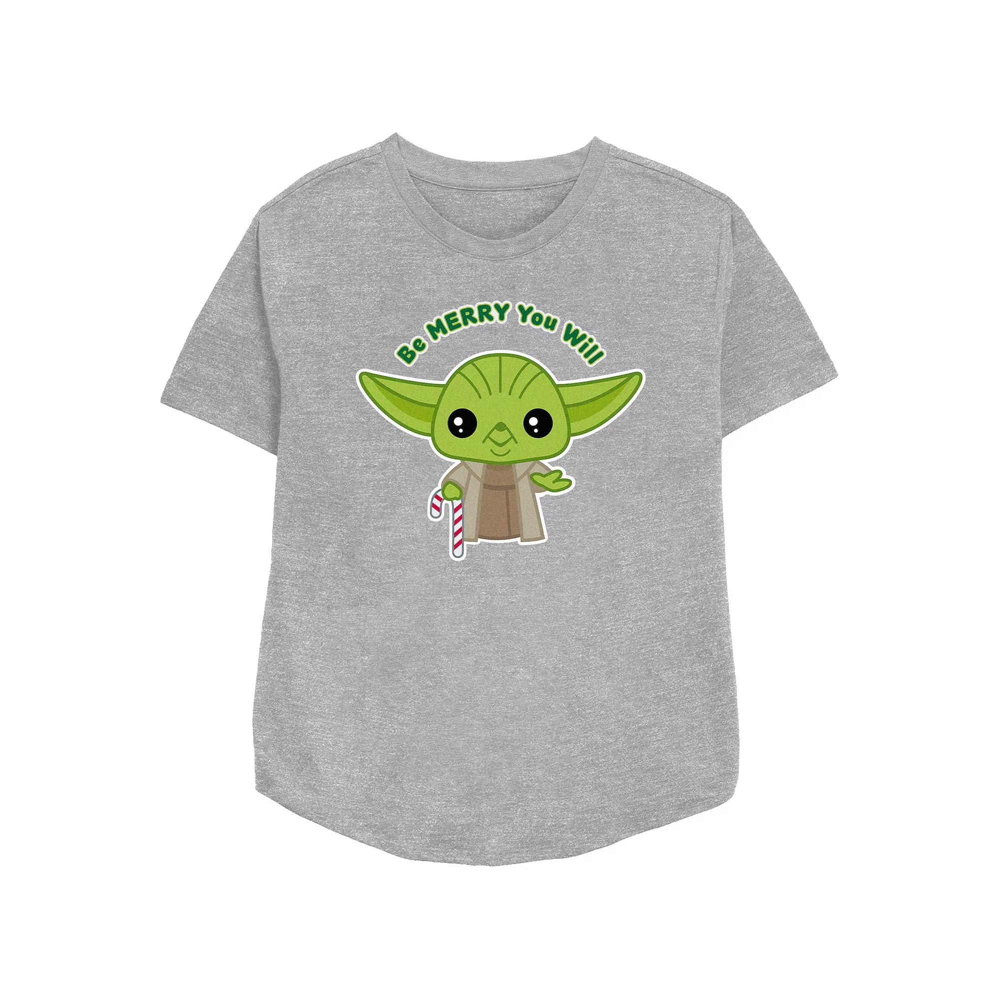 Women's Star Wars Yoda Be Merry You Will Relaxed Fit Graphic Tee,  Product Image
