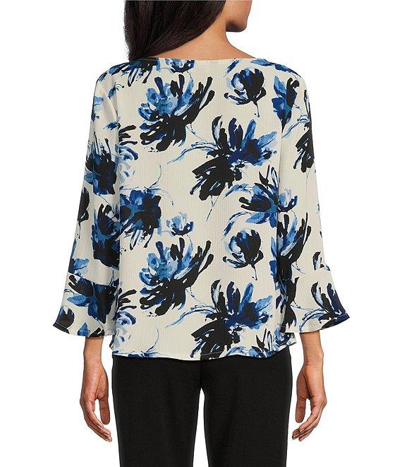 Investments Woven Expressive Blooms 3/4 Ruffle Sleeve Cowl Neck Top Product Image