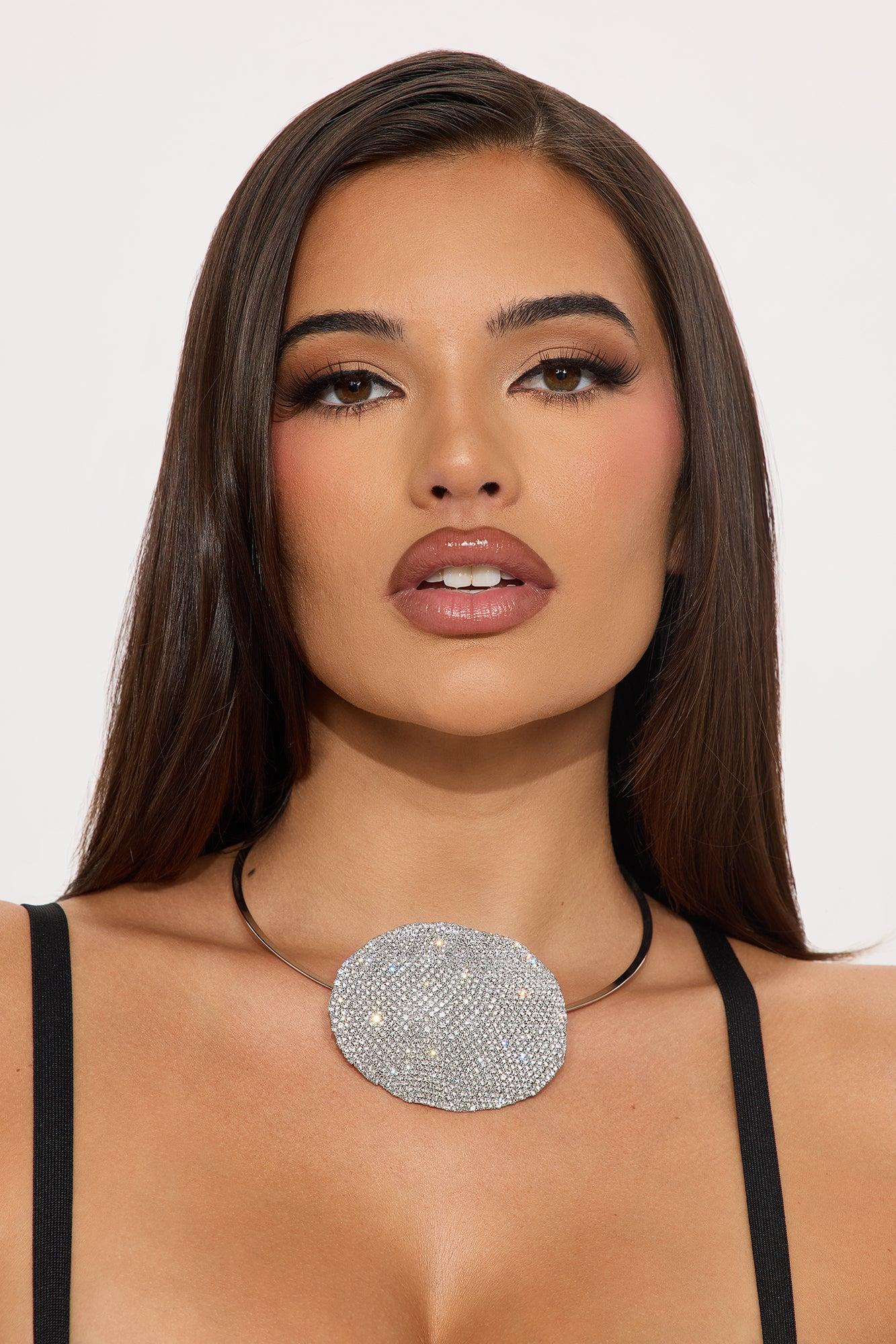 Bigger Is Better Oval Rhinestone Choker Necklace - Silver Female Product Image