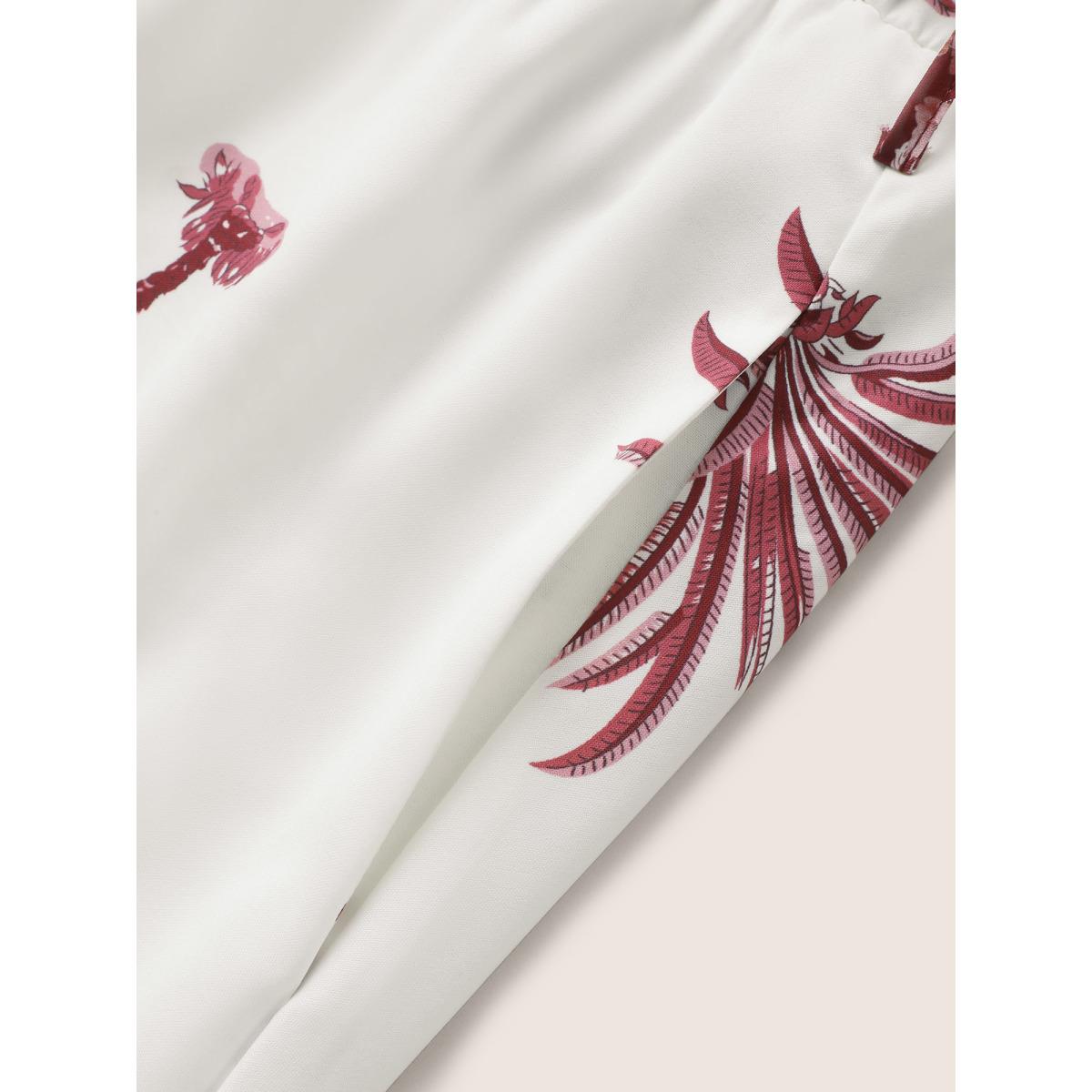 Plus Size Boho Print Notched Belted Gathered Lantern Sleeve Dress Red Women Resort Non Notched collar Long Sleeve Curvy Midi Dress BloomChic 22-24/3X Product Image