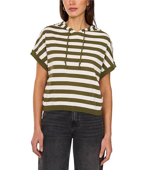 Vince Camuto Knit Striped Crew Neck Short Sleeve Hoodie Product Image