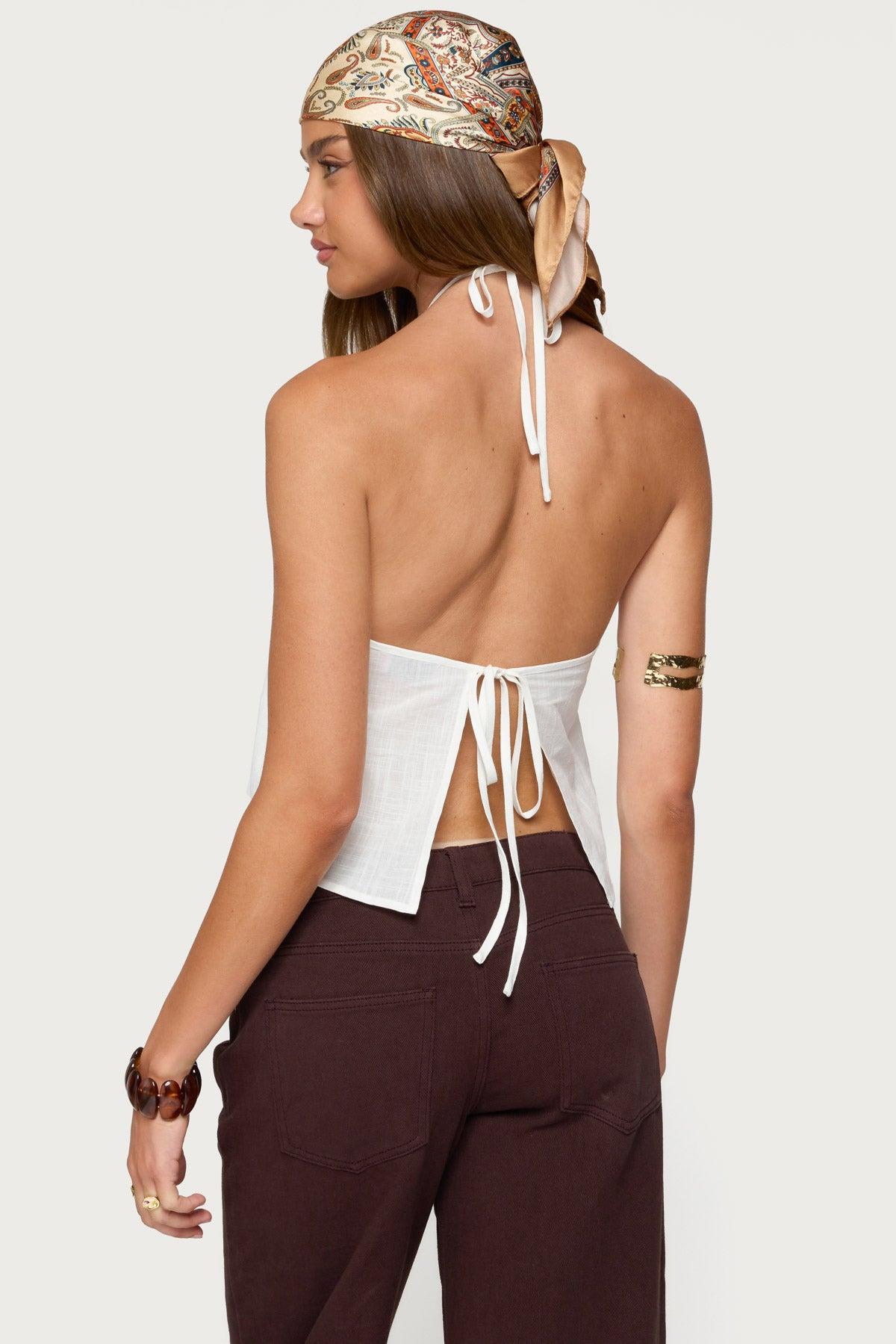 Oliviana Linen Look Halter Top Product Image