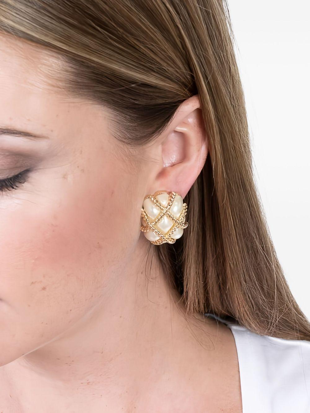 quilted pearl clip earrings Product Image