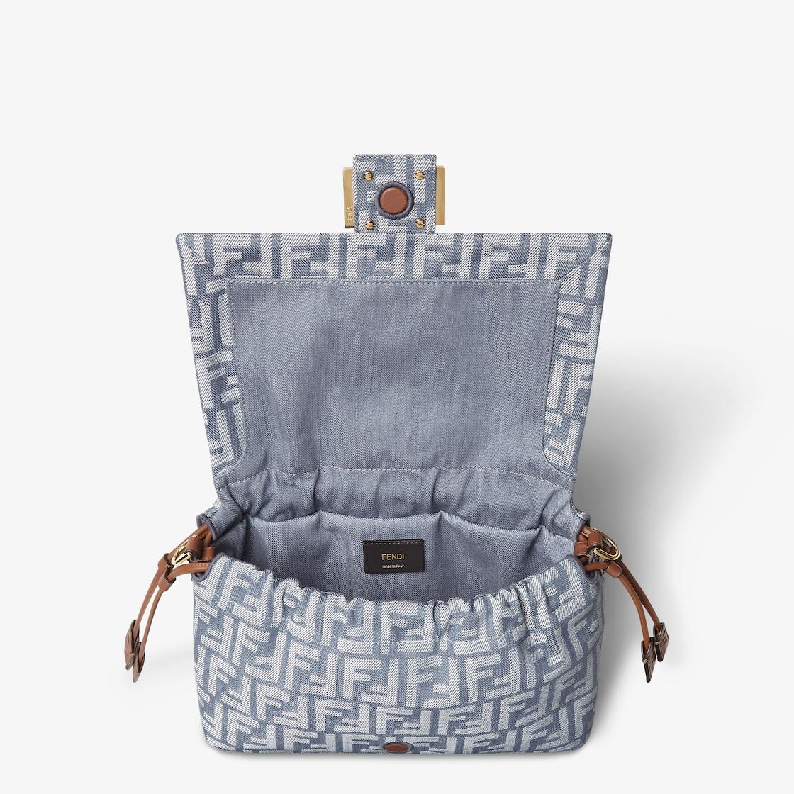 Mamma Baguette MediumBlue denim-effect FF jacquard bag Product Image