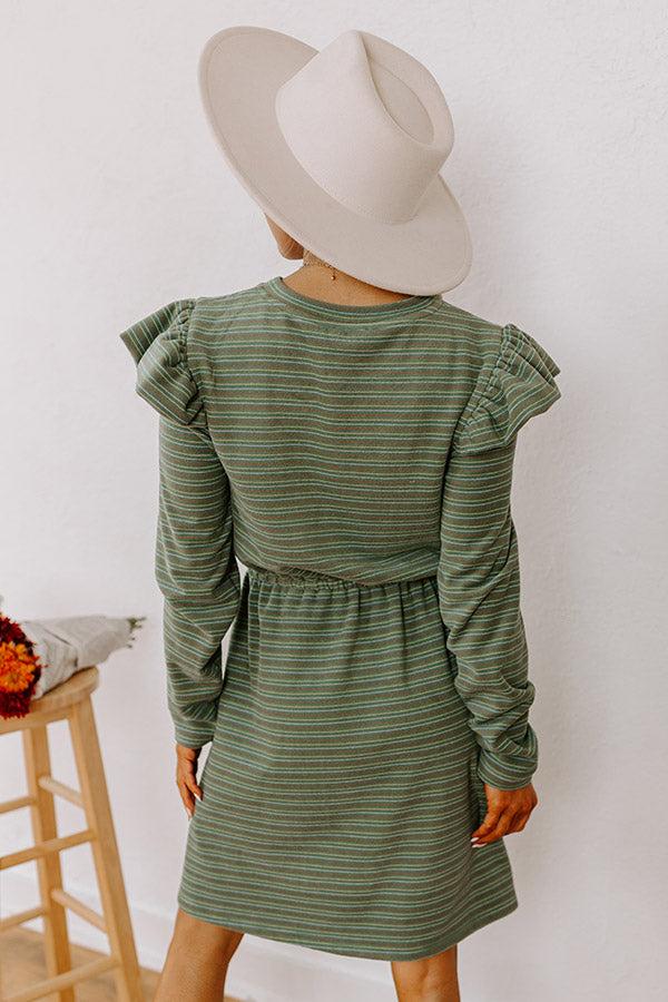 Harvest Harmony Stripe Mini Dress in Olive Product Image