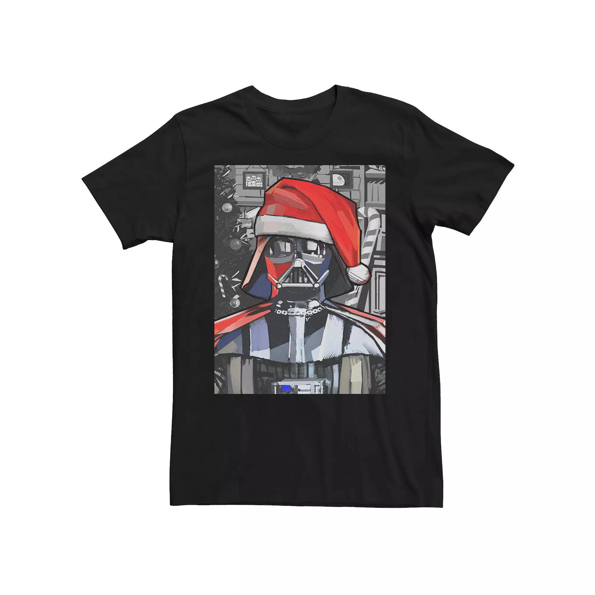 Men's Star Wars Darth Vader Santa Hat Christmas Painting Poster Tee,  Product Image