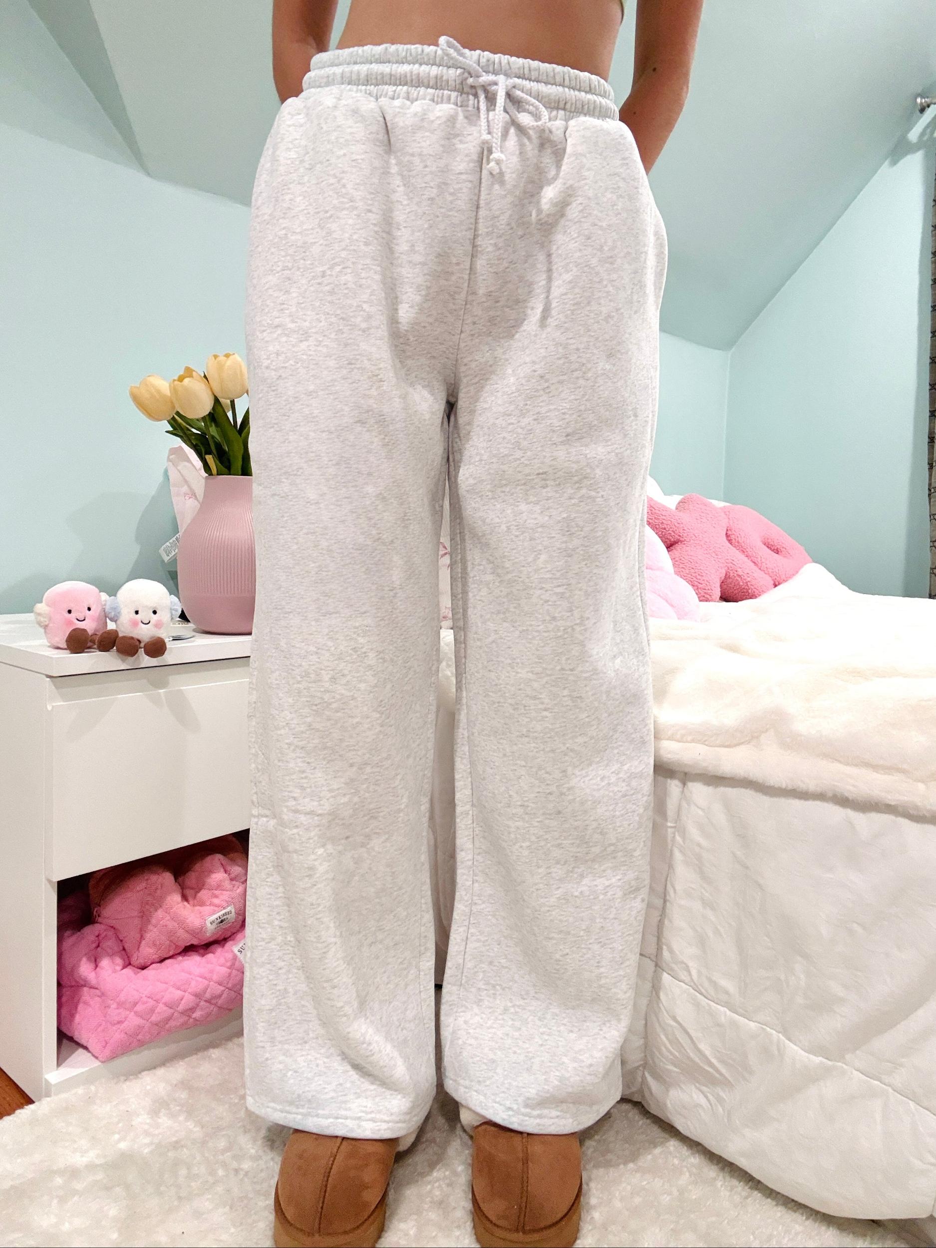 Pearl Grey Basic Blank Flare Sweatpants Product Image