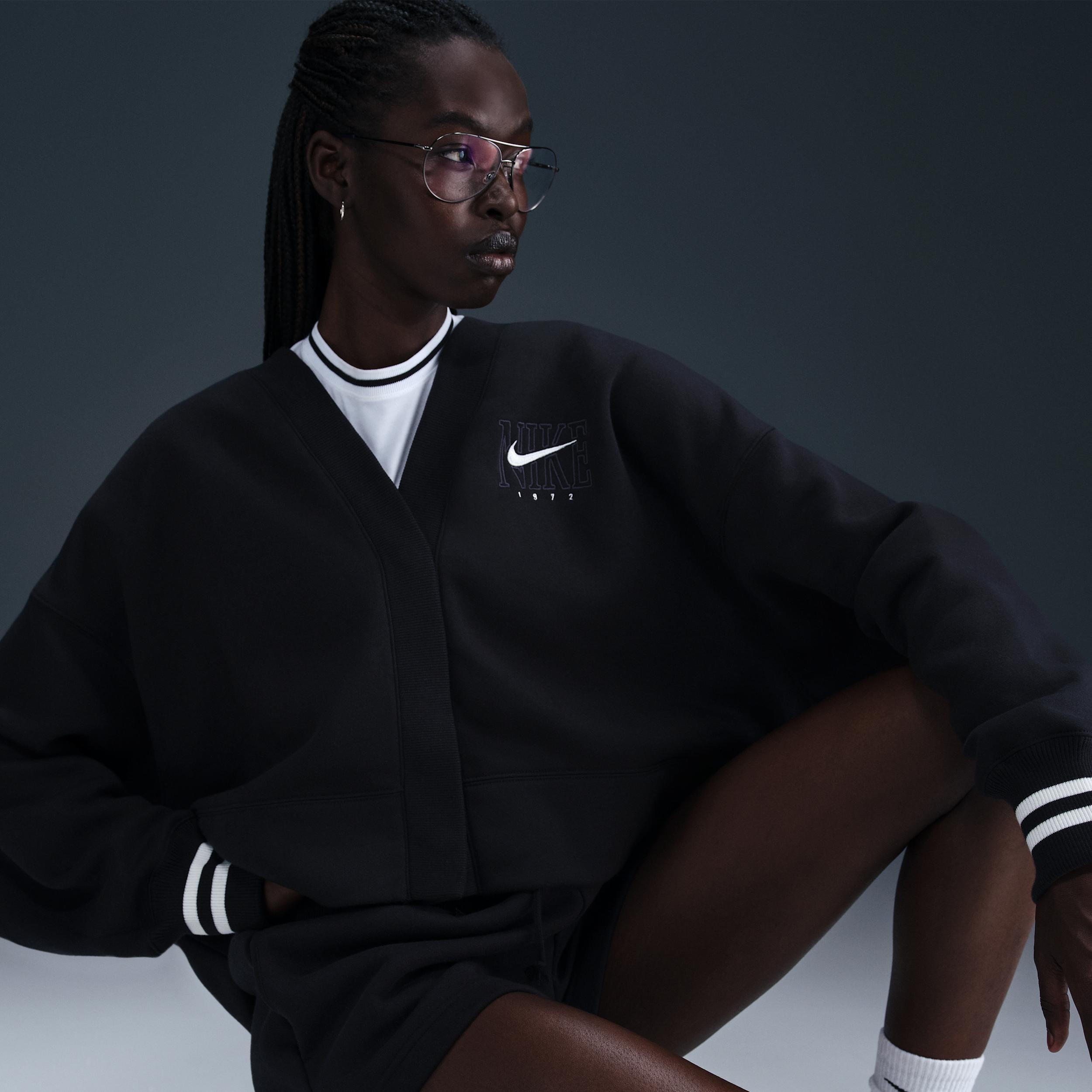 Nike Womens Nike NSW Phoenix Fleece OOS Graphic Cardigan - Womens Black Product Image