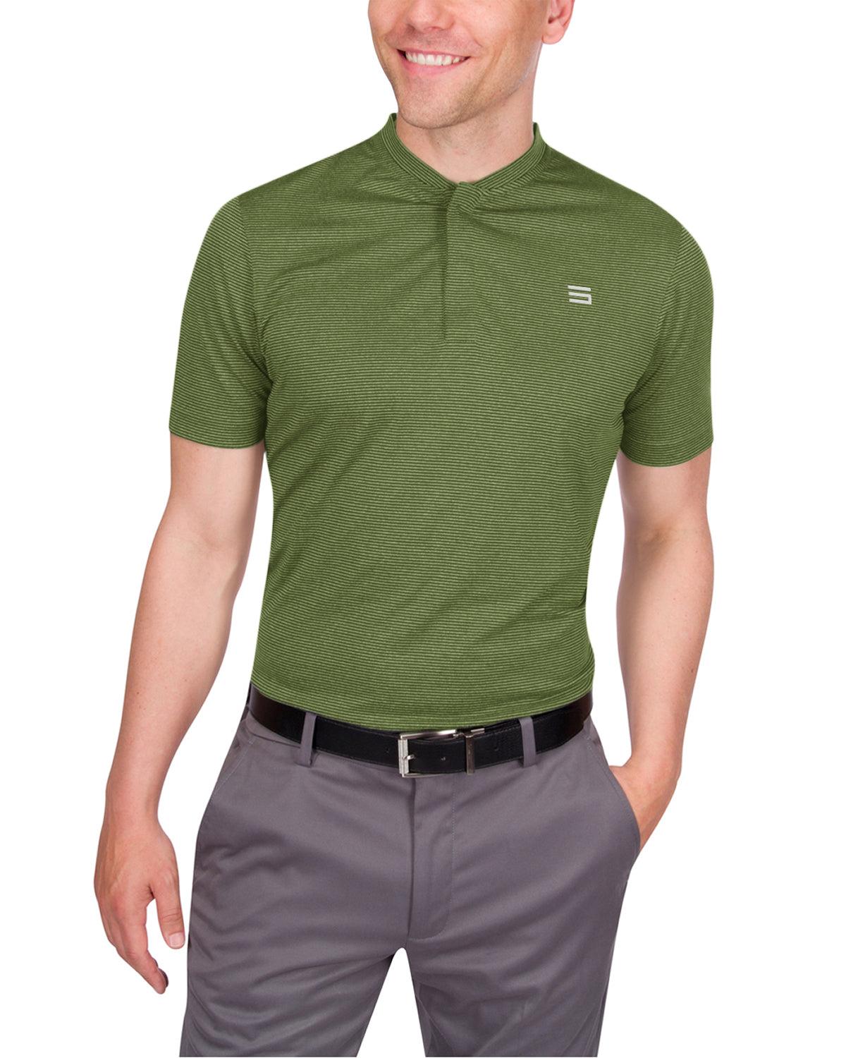 Three Sixty Six Men's Thin-Striped Collarless Golf Polos Male Product Image